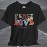 Ladies Retro Peace Love Spyders Crew Neck TShirt