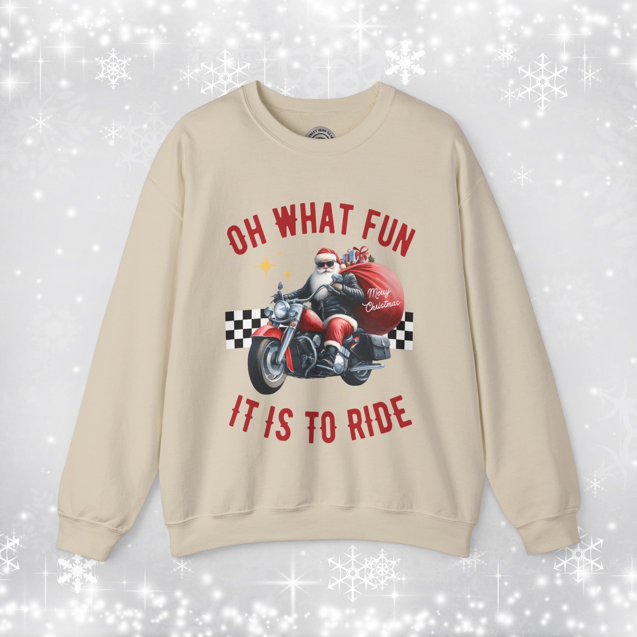 Biker Santa Christmas Crew Neck Sweatshirt