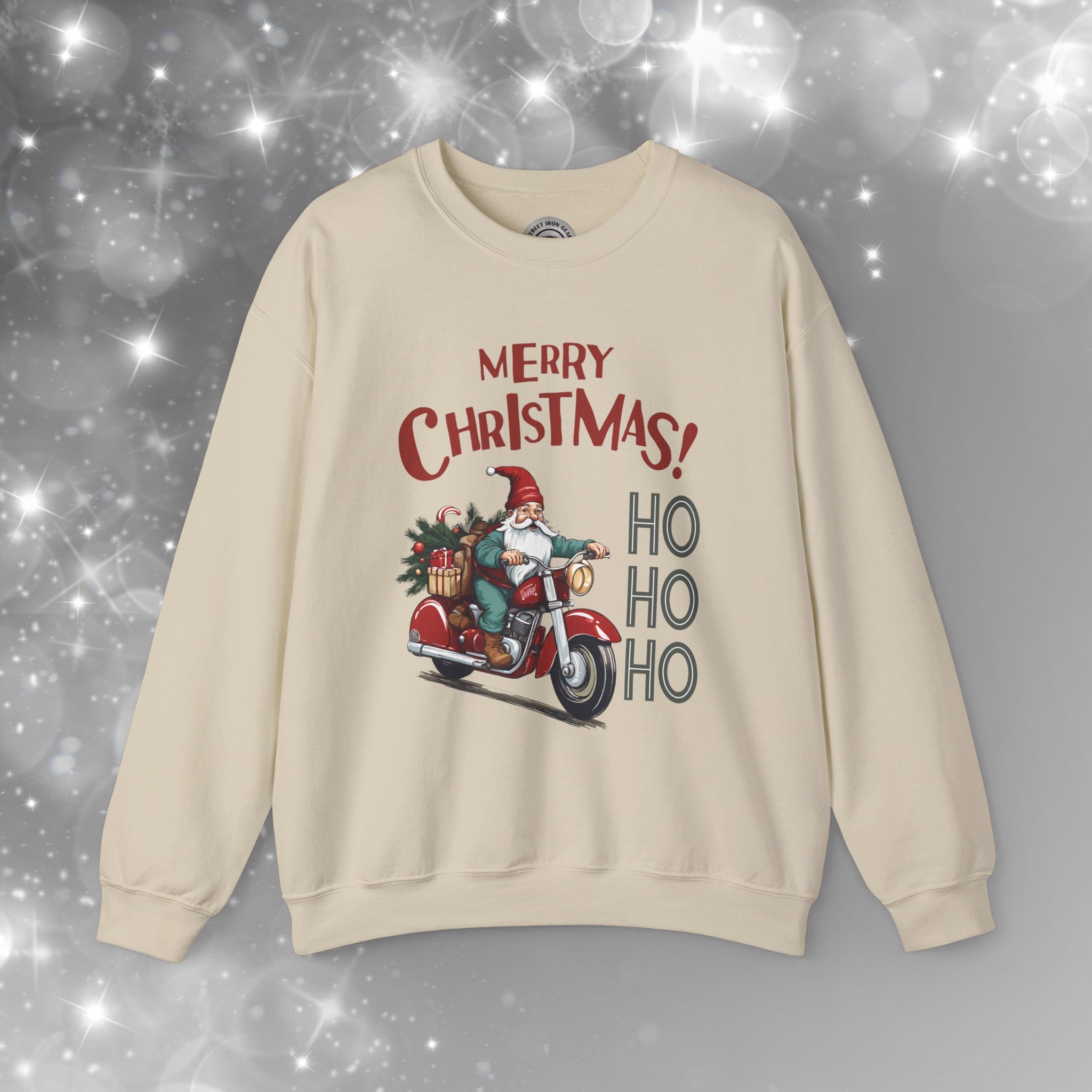 Christmas Biker Gnome Crew Neck Sweatshirt