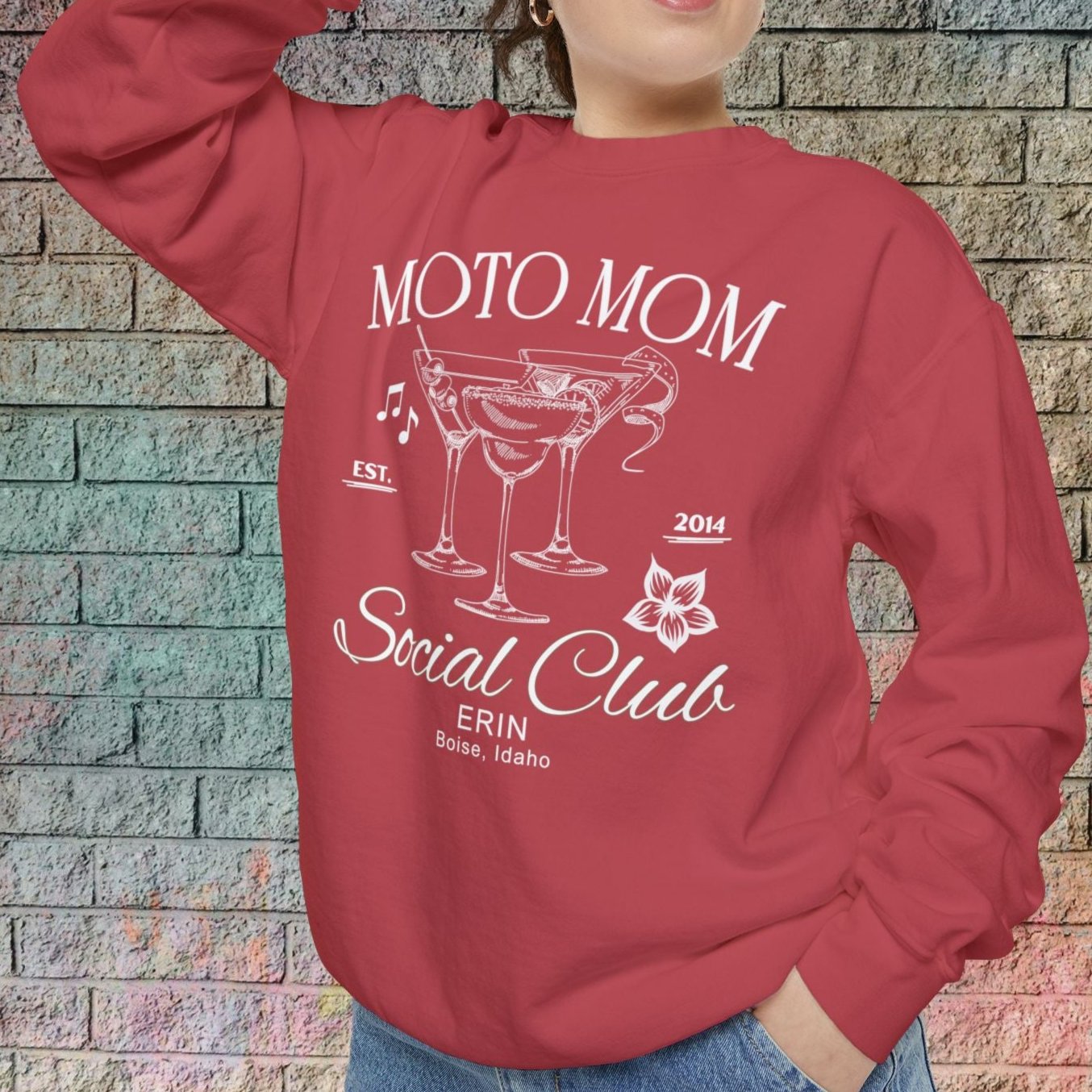 Moto Mom Crew Neck Sweatshirt (Customizable)