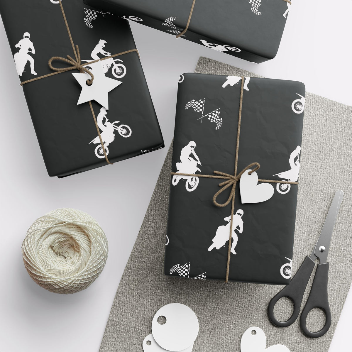 Motocross Dirt Bike Gift Wrap - Black Action Design