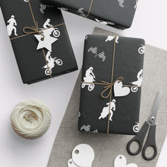 Motocross Dirt Bike Gift Wrap - Black Action Design