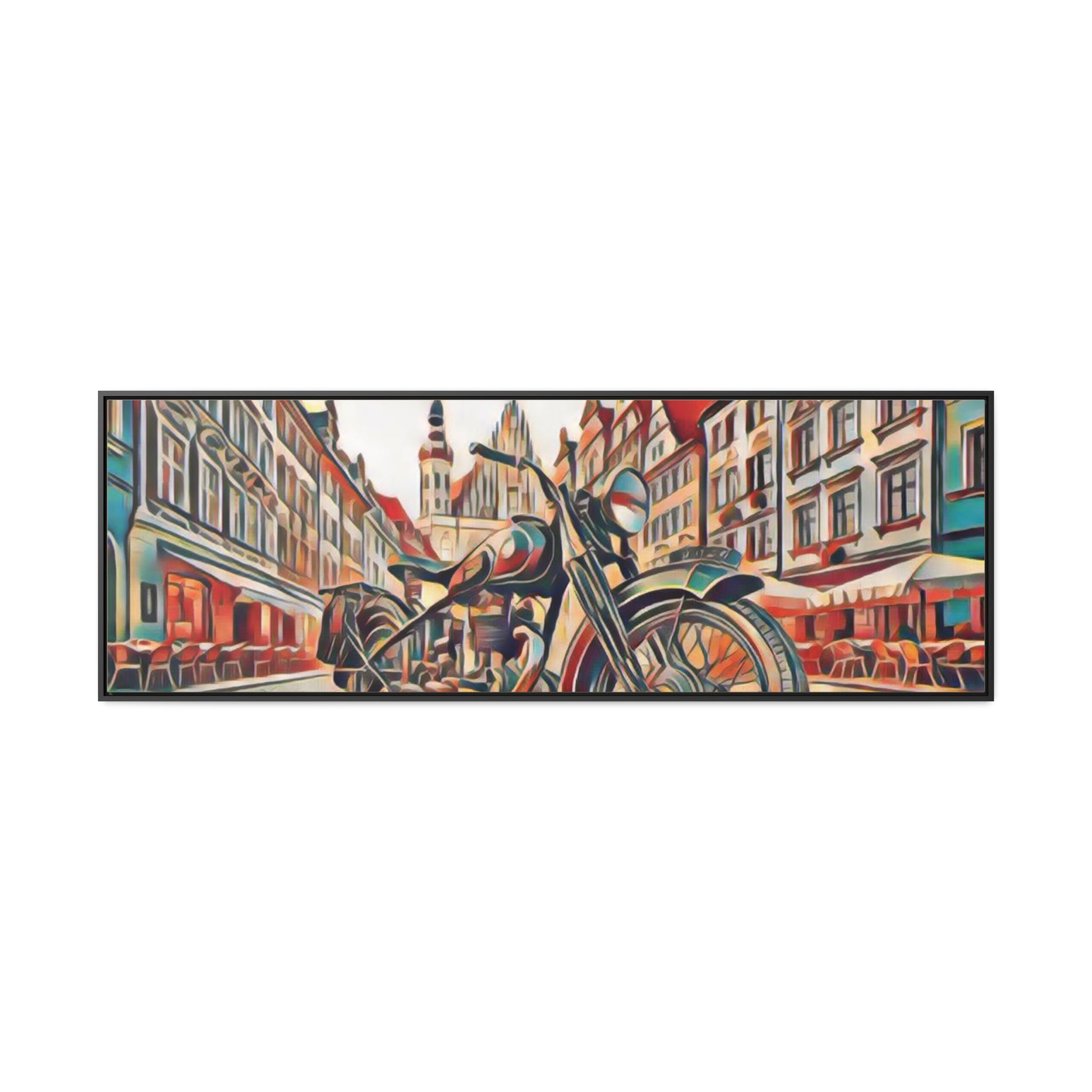 European City Motorcycle Abtract Canvas Print - Gallery Wrapped