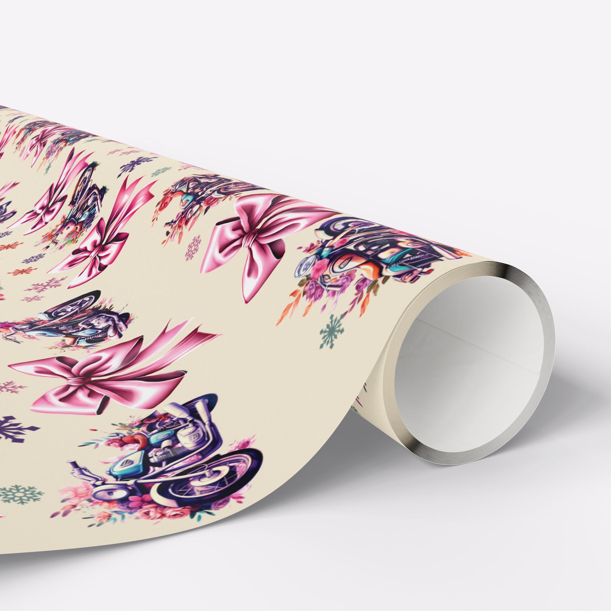 Cottagecore Coquette Bow Motorcycle Gift Wrap | Cream Base