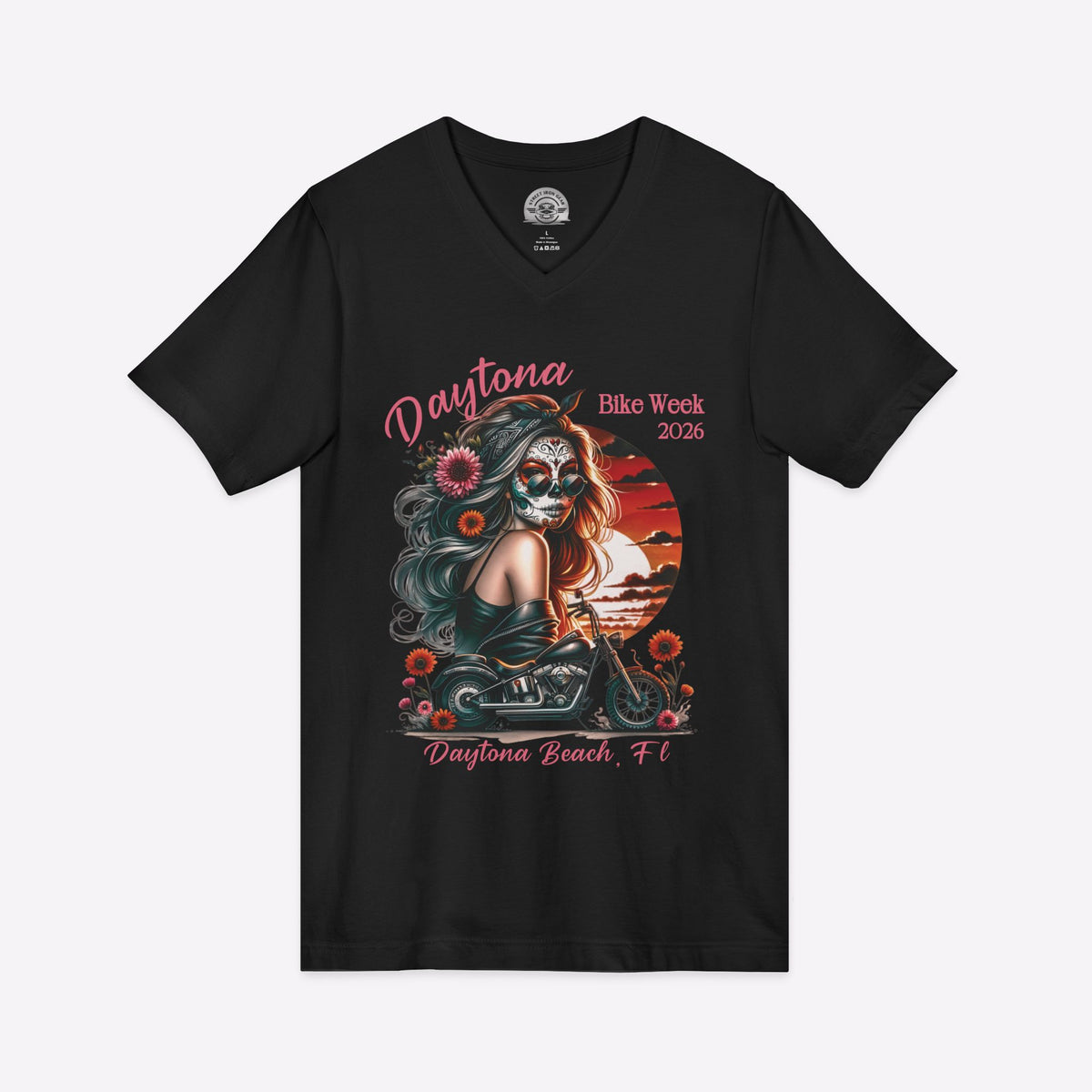 Daytona Bike Week 2026 Boho Biker Girl V-Neck TShirt
