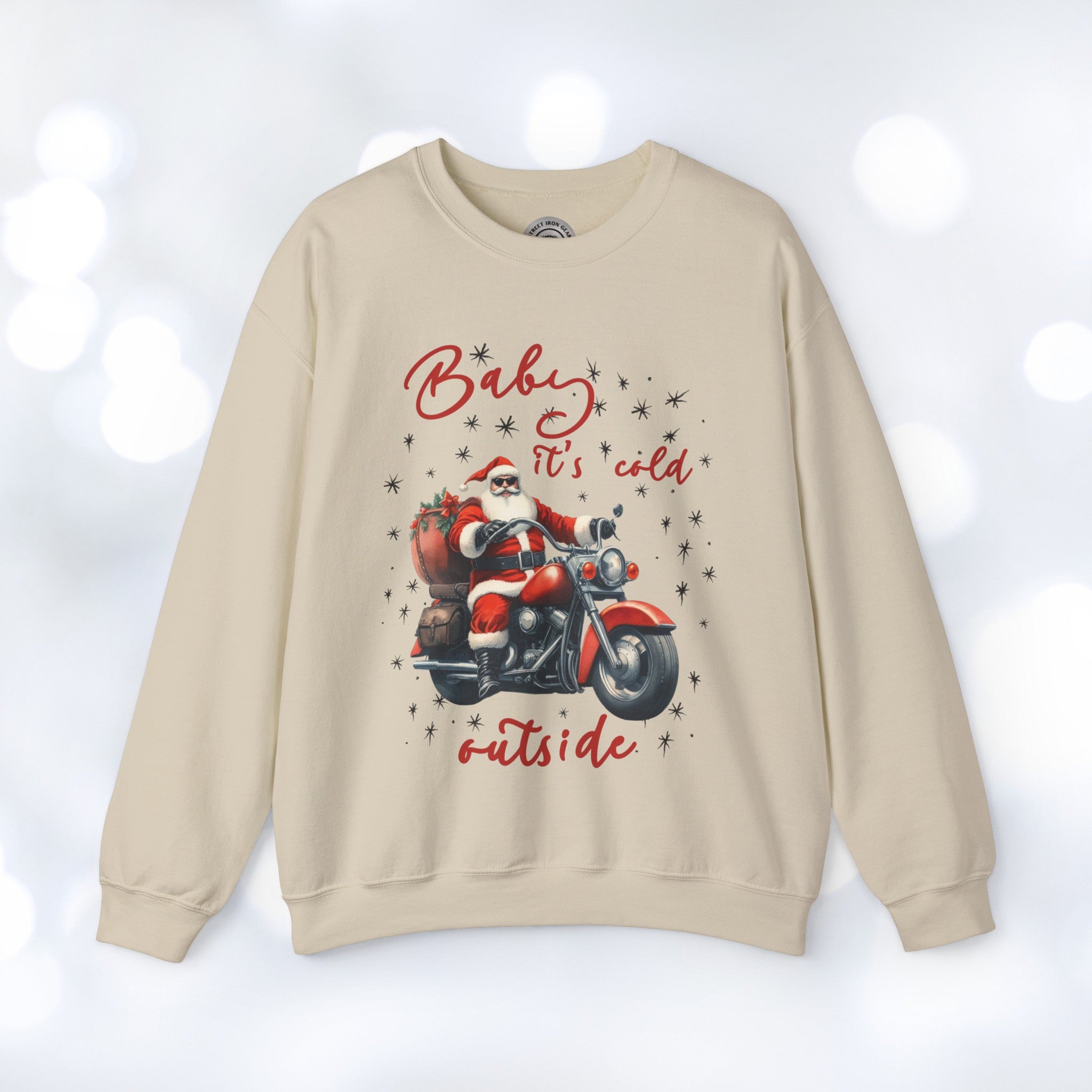 Biker Santa Christmas Crew Neck Sweatshirt