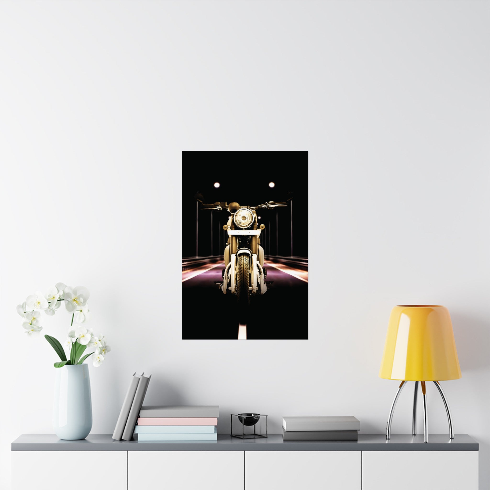 Vintage Night Scene Motorycle Poster