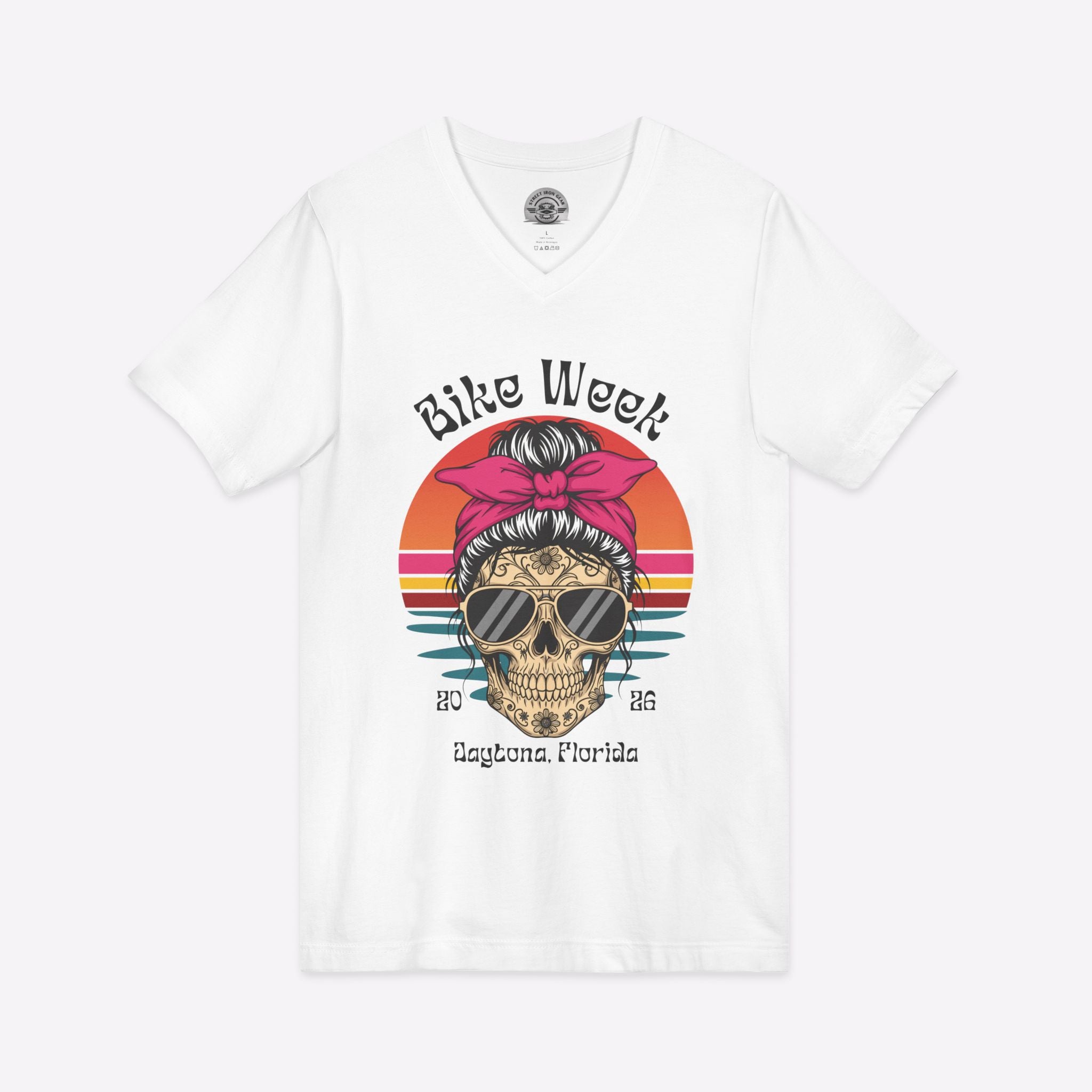 Daytona Bike Week 2026 Women's V-Neck | Hipster Skull