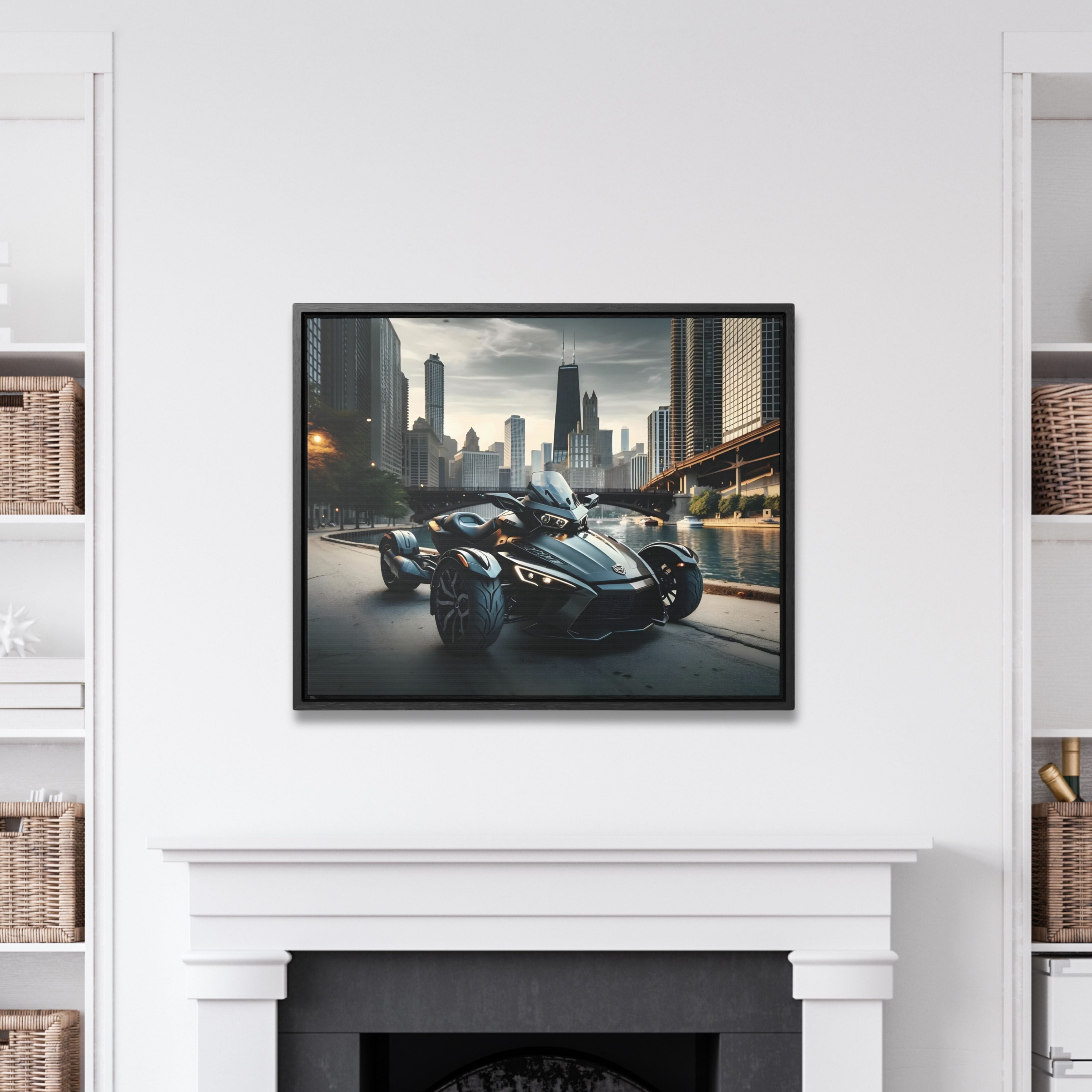 Futuristic Spyder Motorcycle Framed Canvas Print