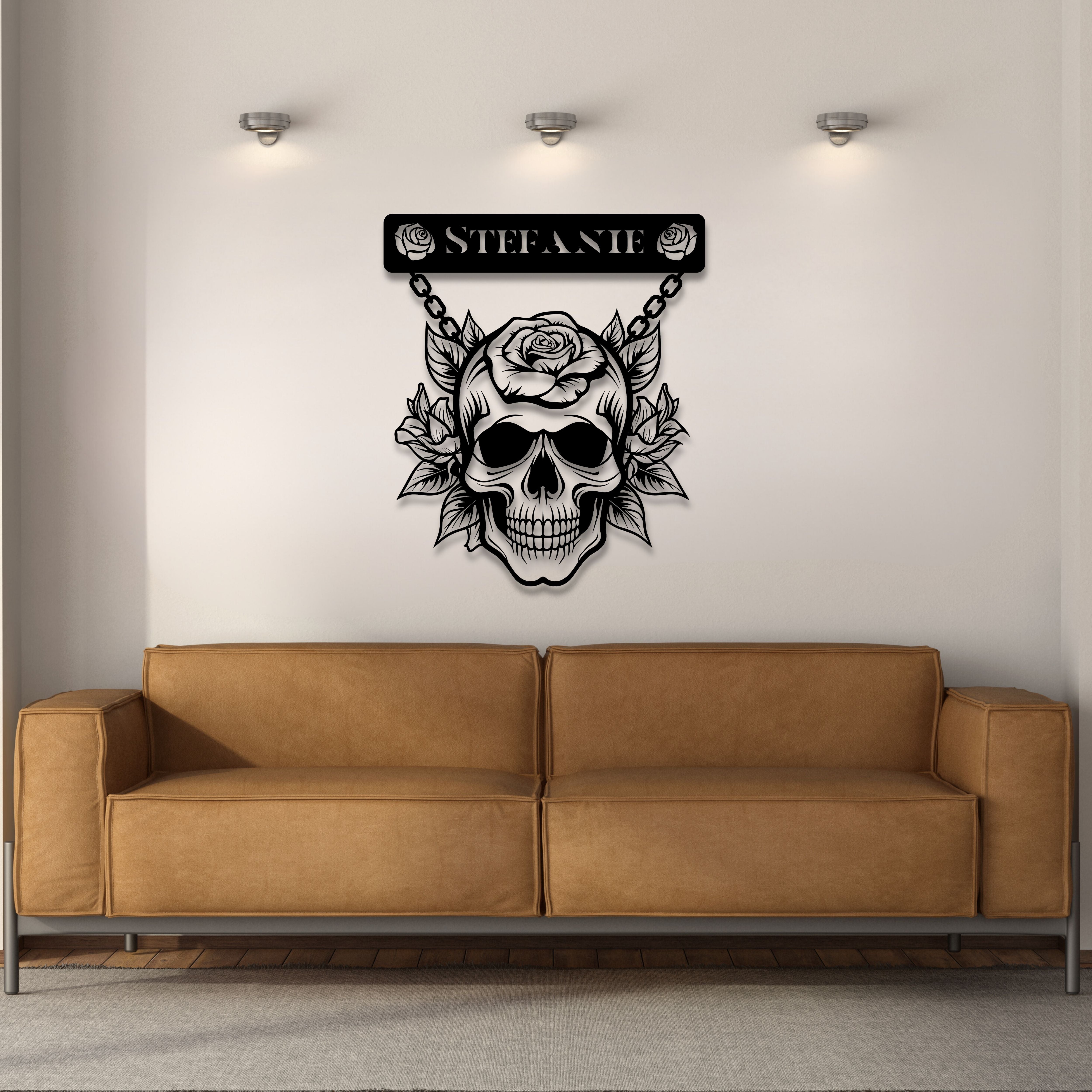 Skull and Rose Steel Wall Art (Customizable)