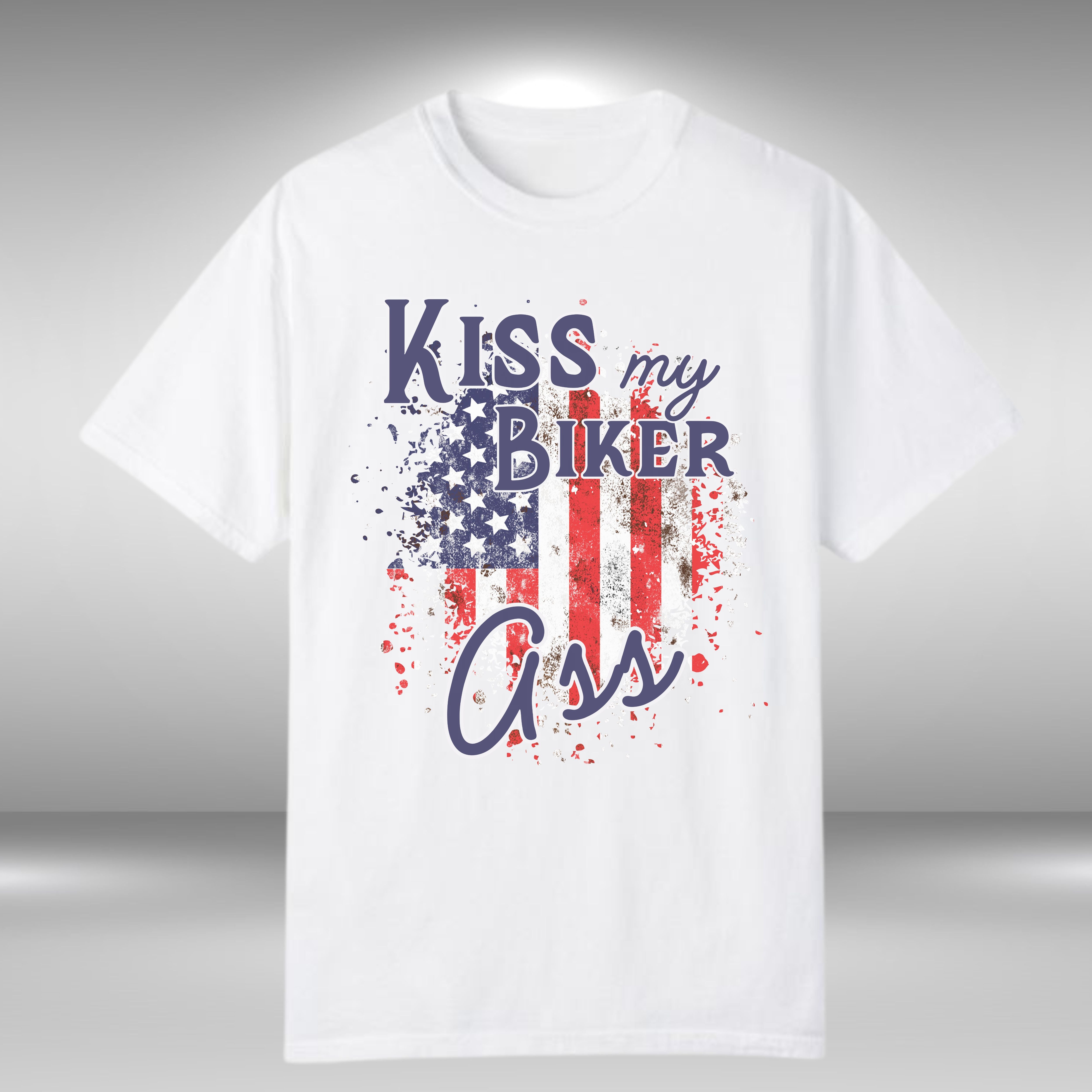 Kiss My Biker Ass Patriotic Flag Crew Neck TShirt