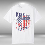 Kiss My Biker Ass Patriotic Flag Crew Neck TShirt