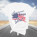 American Biker Girl Patriotic Flag Crew Neck TShirt