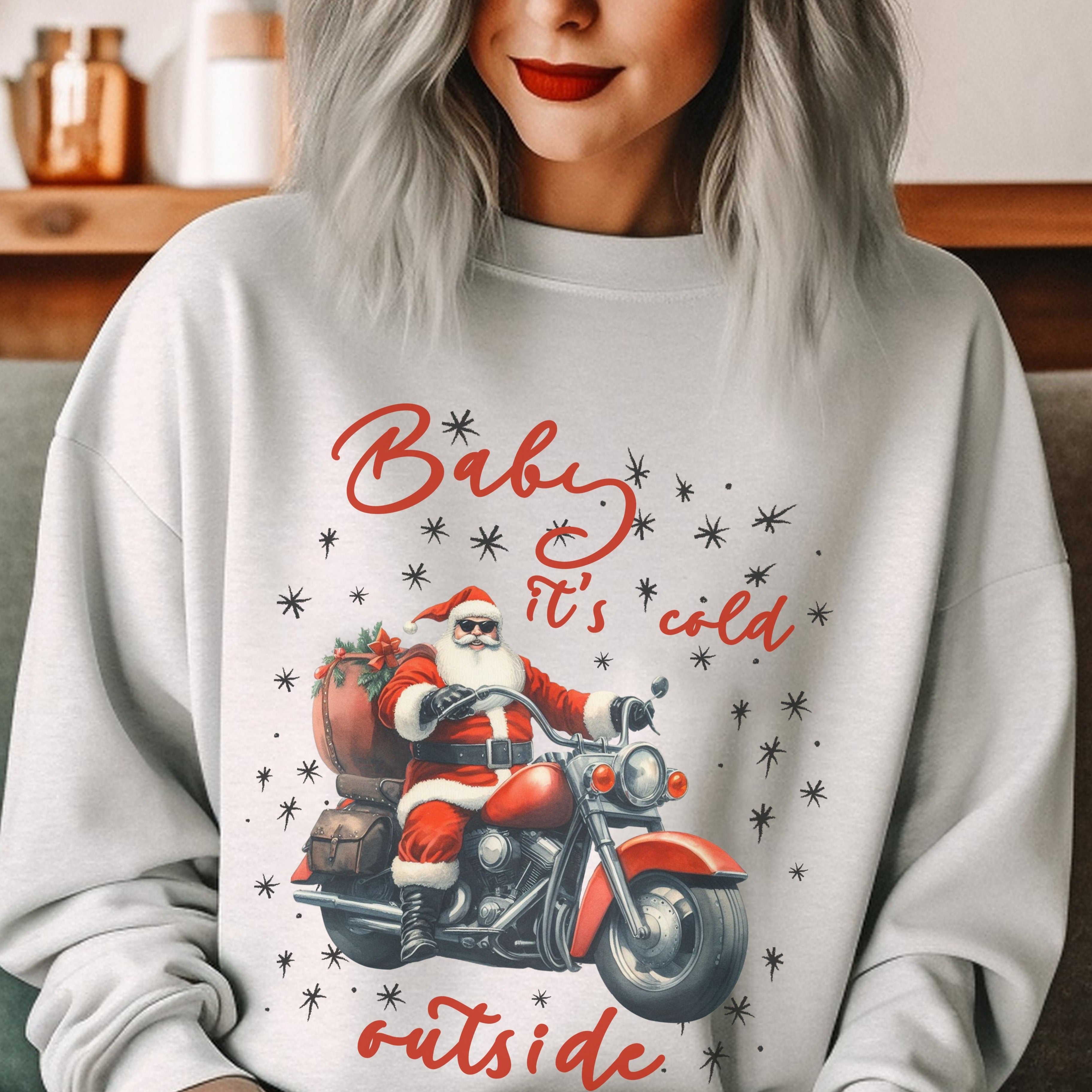 Biker Santa Christmas Crew Neck Sweatshirt