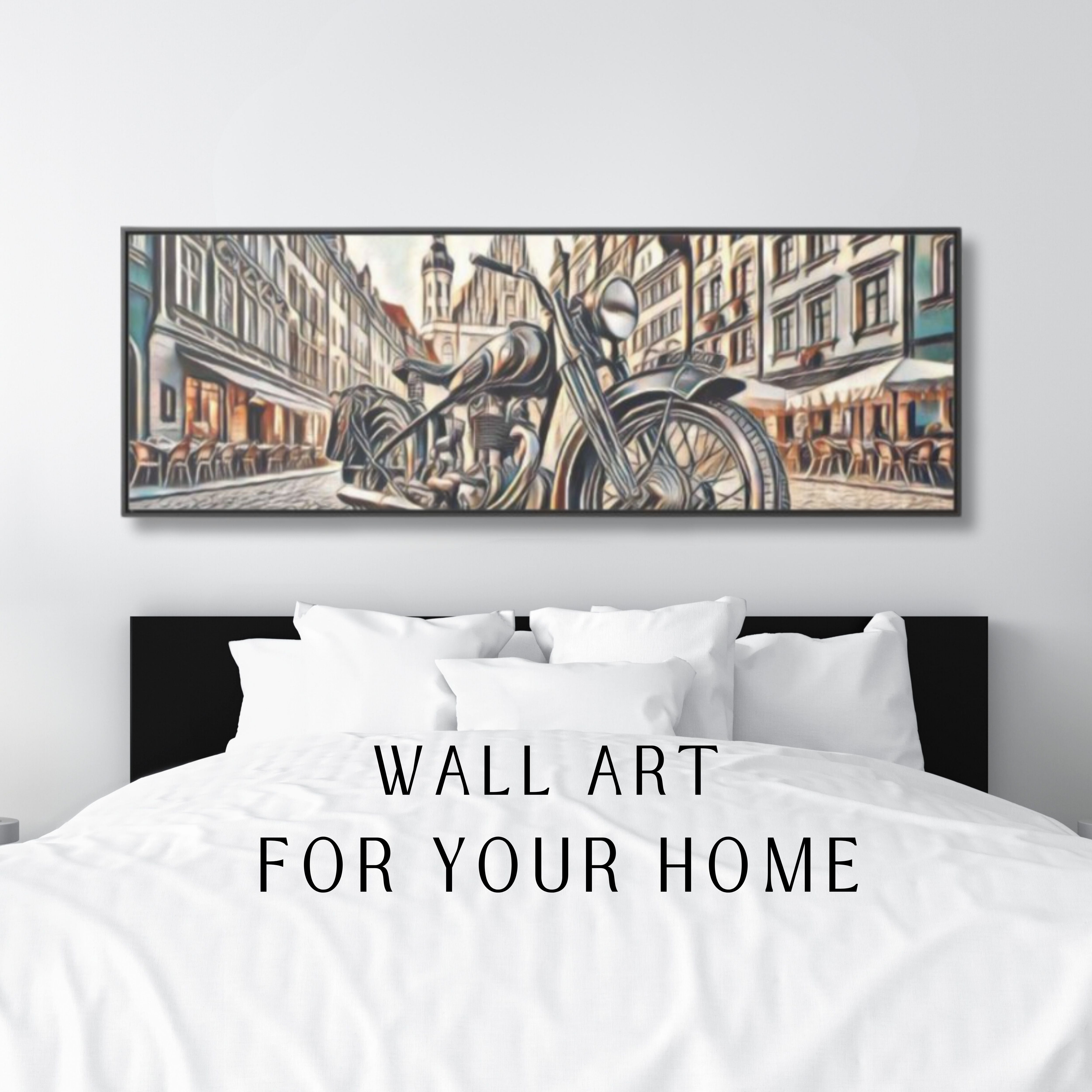 European City Motorcycle Abtract Sketch Canvas Print - Gallery Wrapped