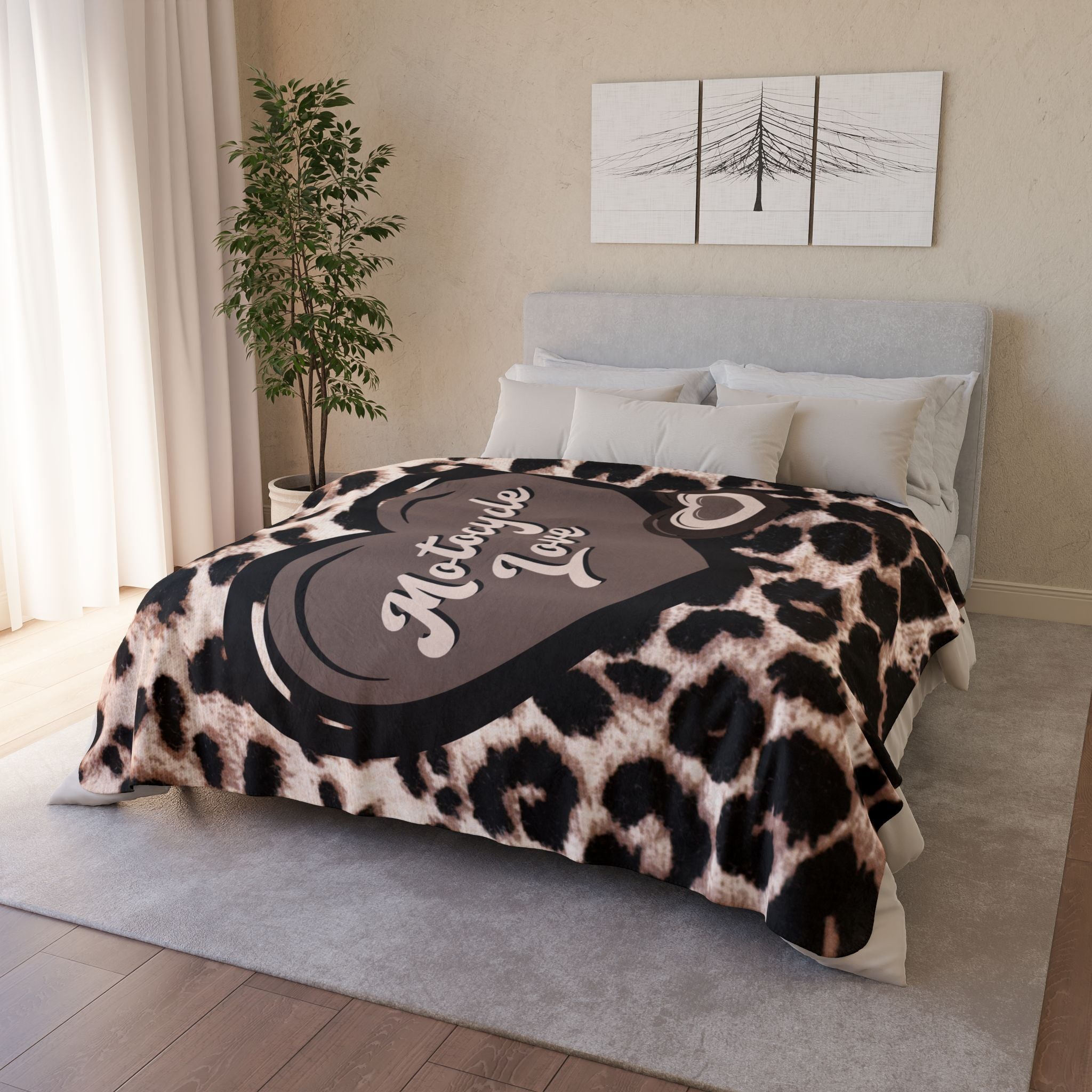 Motorcycle Love Animal Print Fleece Sherpa Blanket