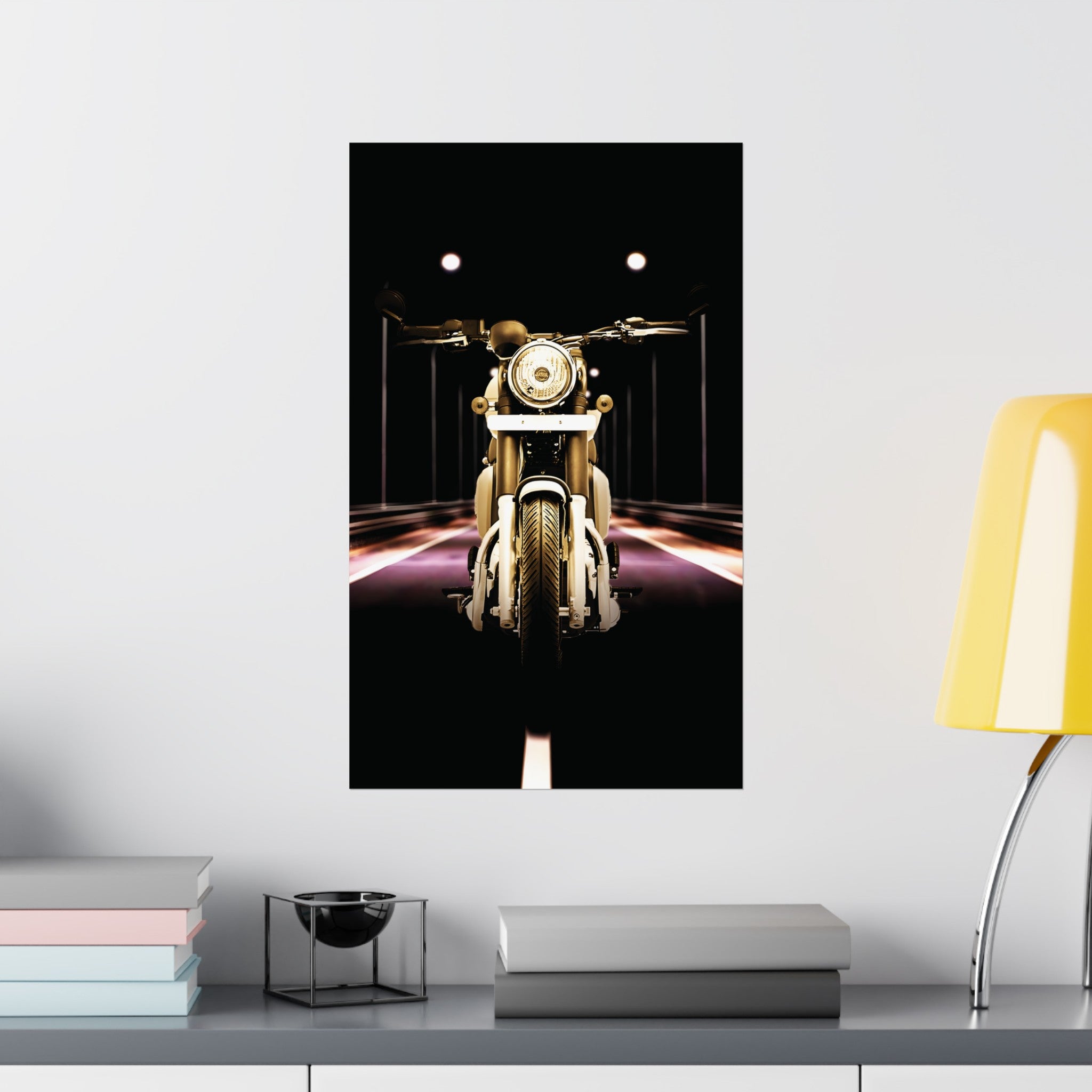 Vintage Night Scene Motorycle Poster