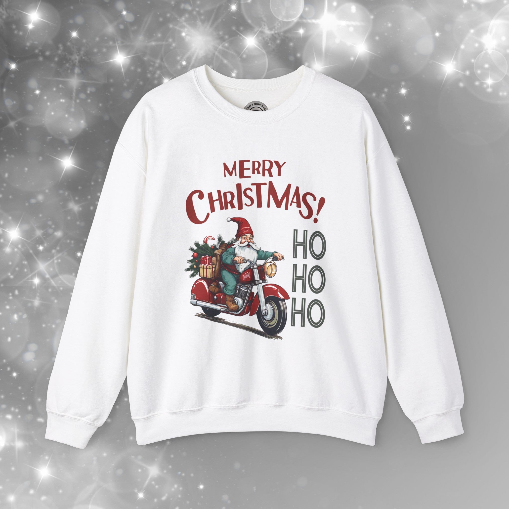 Christmas Biker Gnome Crew Neck Sweatshirt