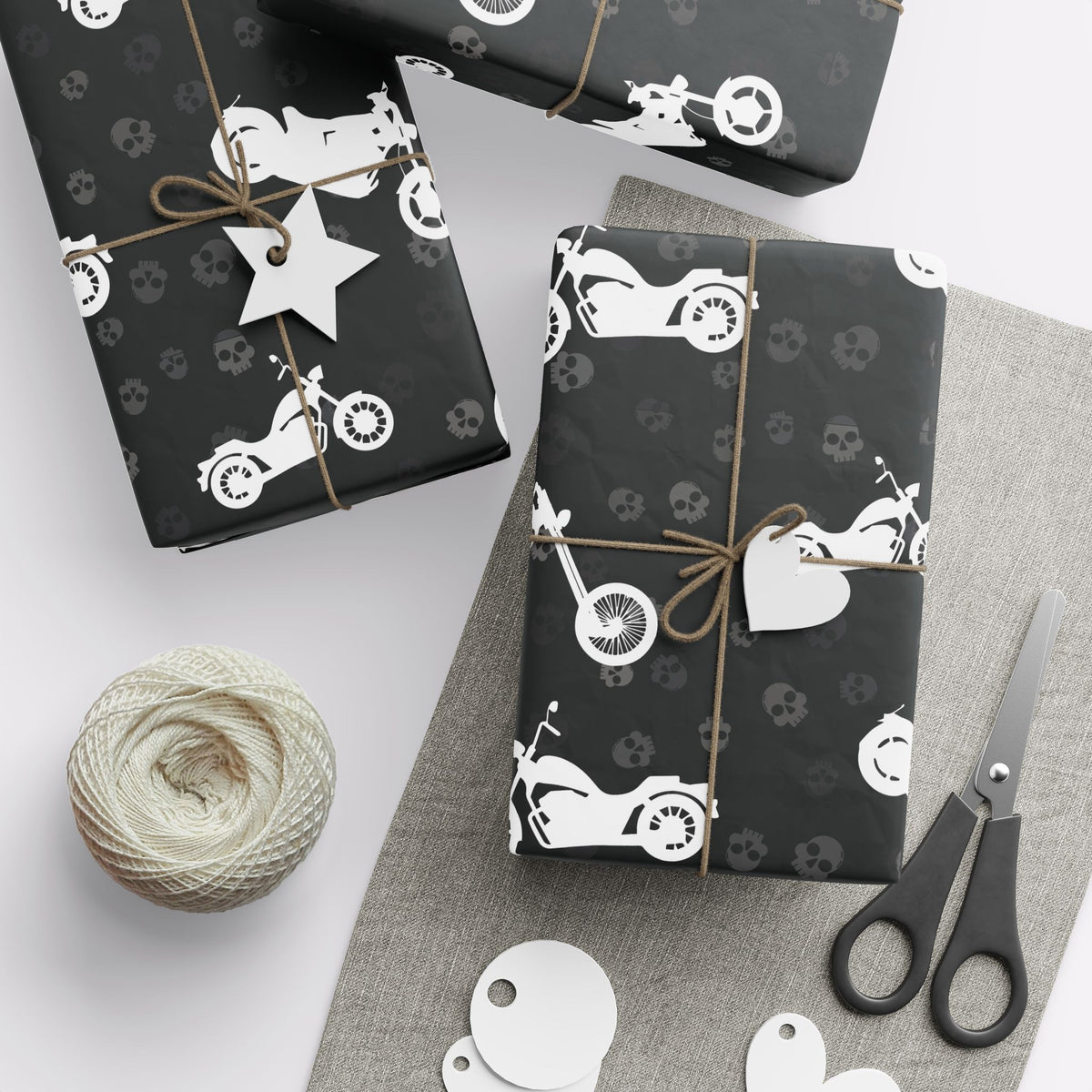 Cruiser Motorcycle Gift Wrap - Black & White Biker Design
