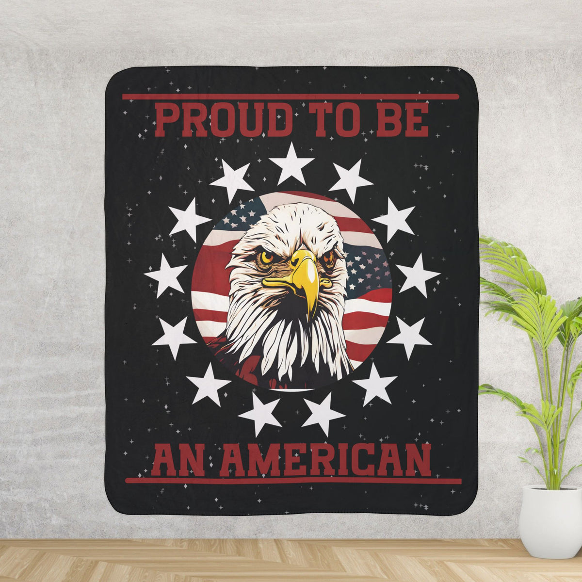 Proud to be an American Sherpa Eagle Flag Blanket (black)