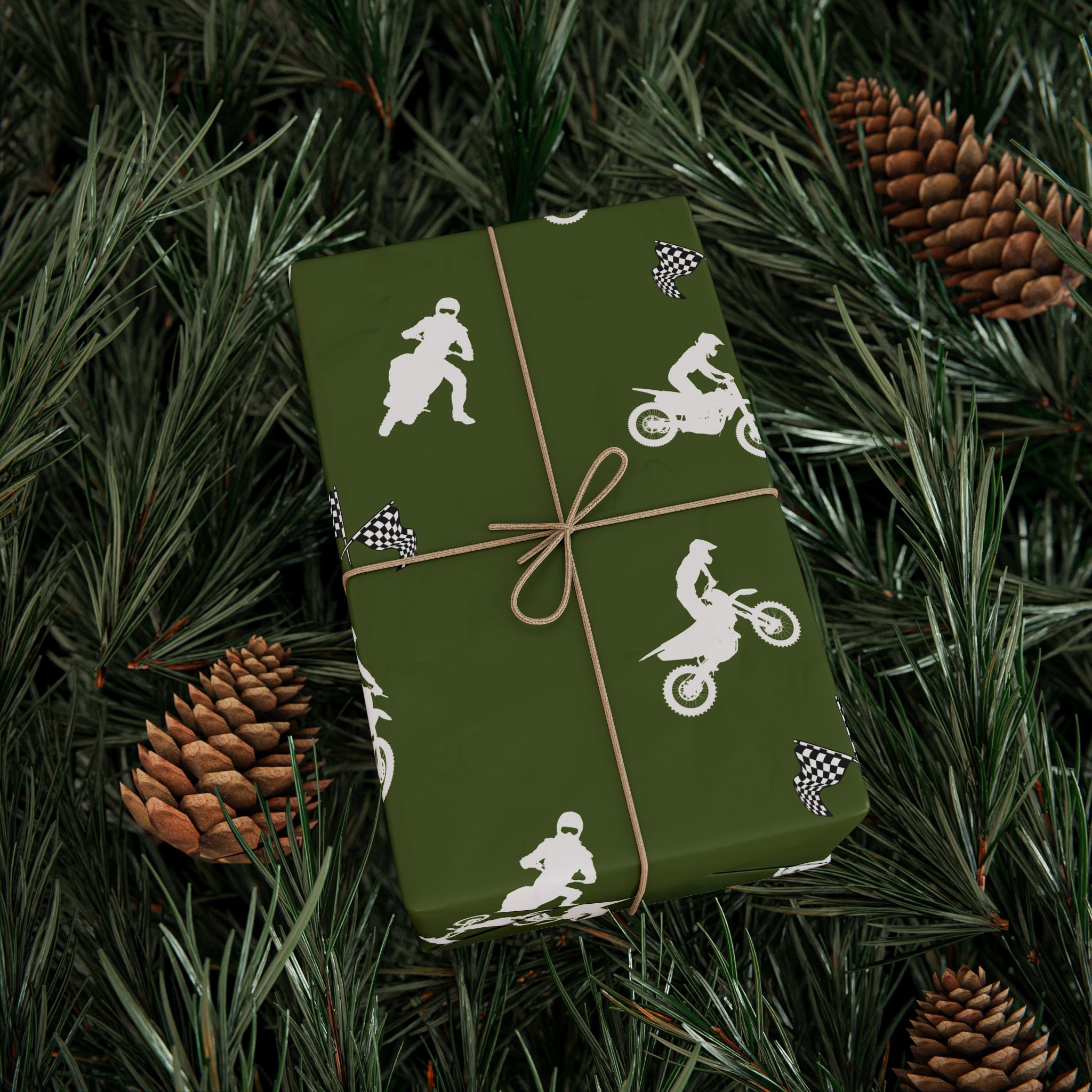 Gift Wrap - Green Motocross