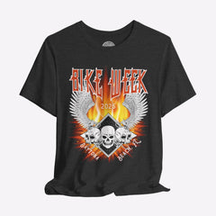 Black t-shirt with 'Bike Week 2025 Daytona Beach, FL' graphic design on a gray background