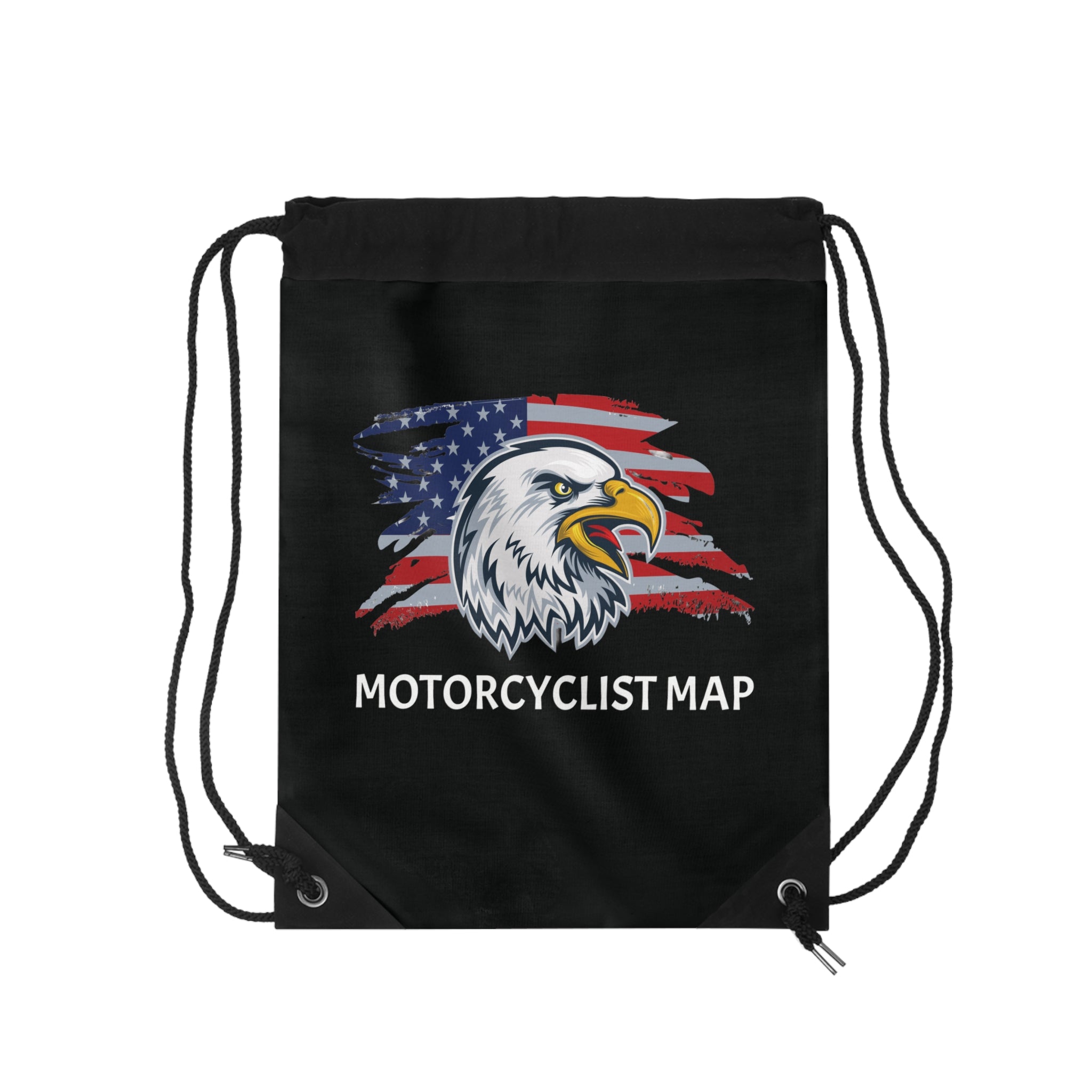 Motorcyclist Map Eagle Drawstring Bag