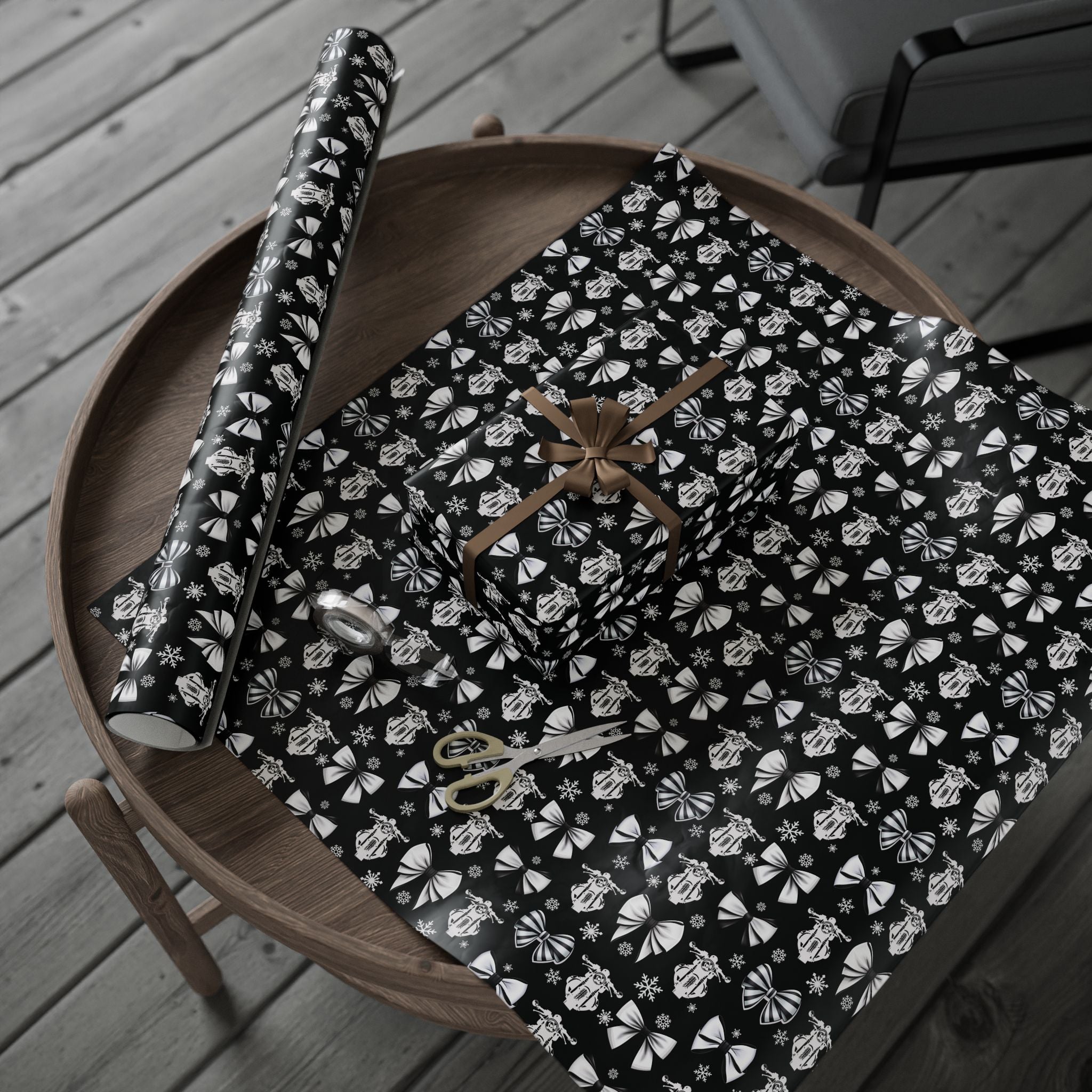 Motorcycle & Bows Black Holiday Gift Wrap
