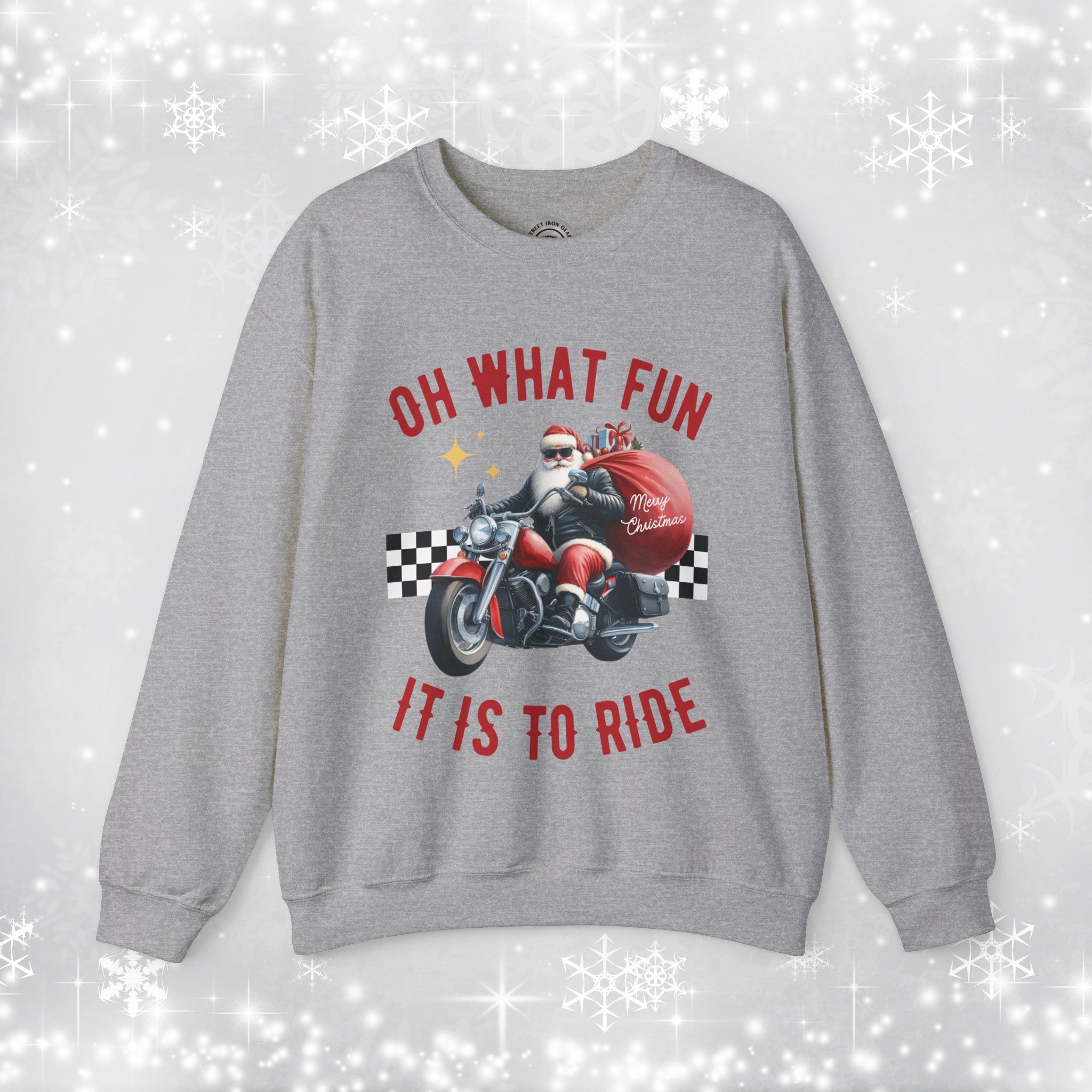 Biker Santa Christmas Crew Neck Sweatshirt