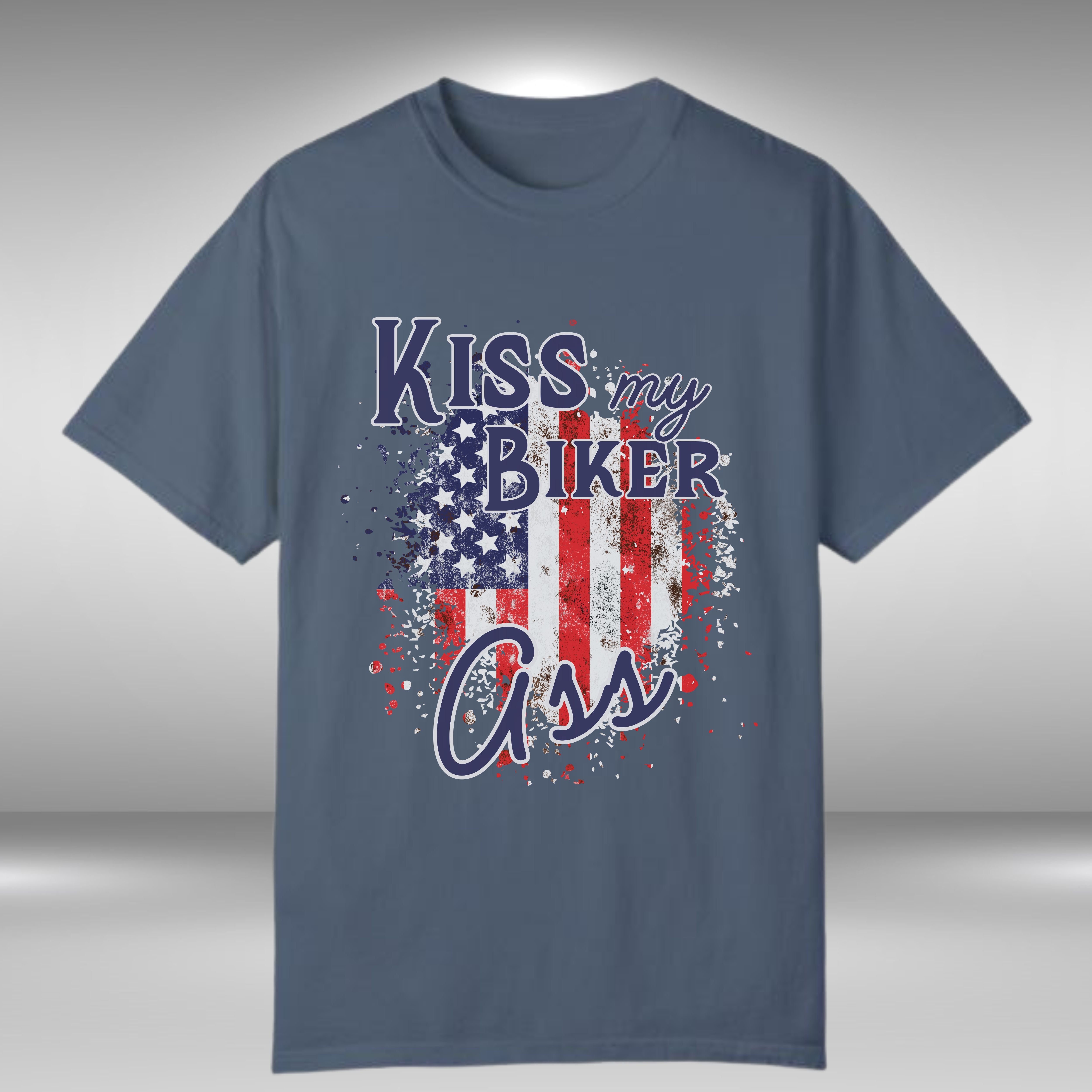 Kiss My Biker Ass Patriotic Flag Crew Neck TShirt