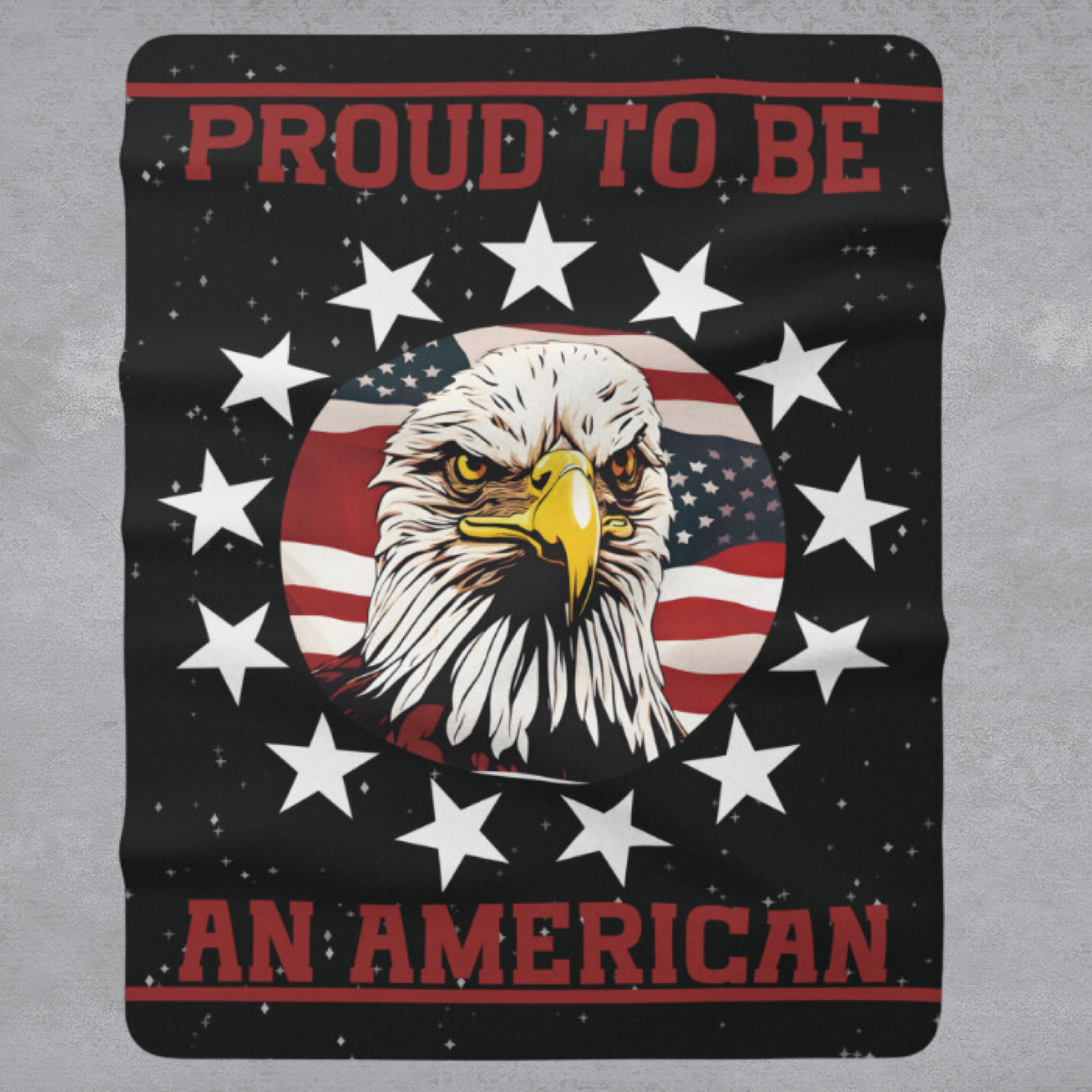 Proud to be an American Sherpa Eagle Flag Blanket (black)