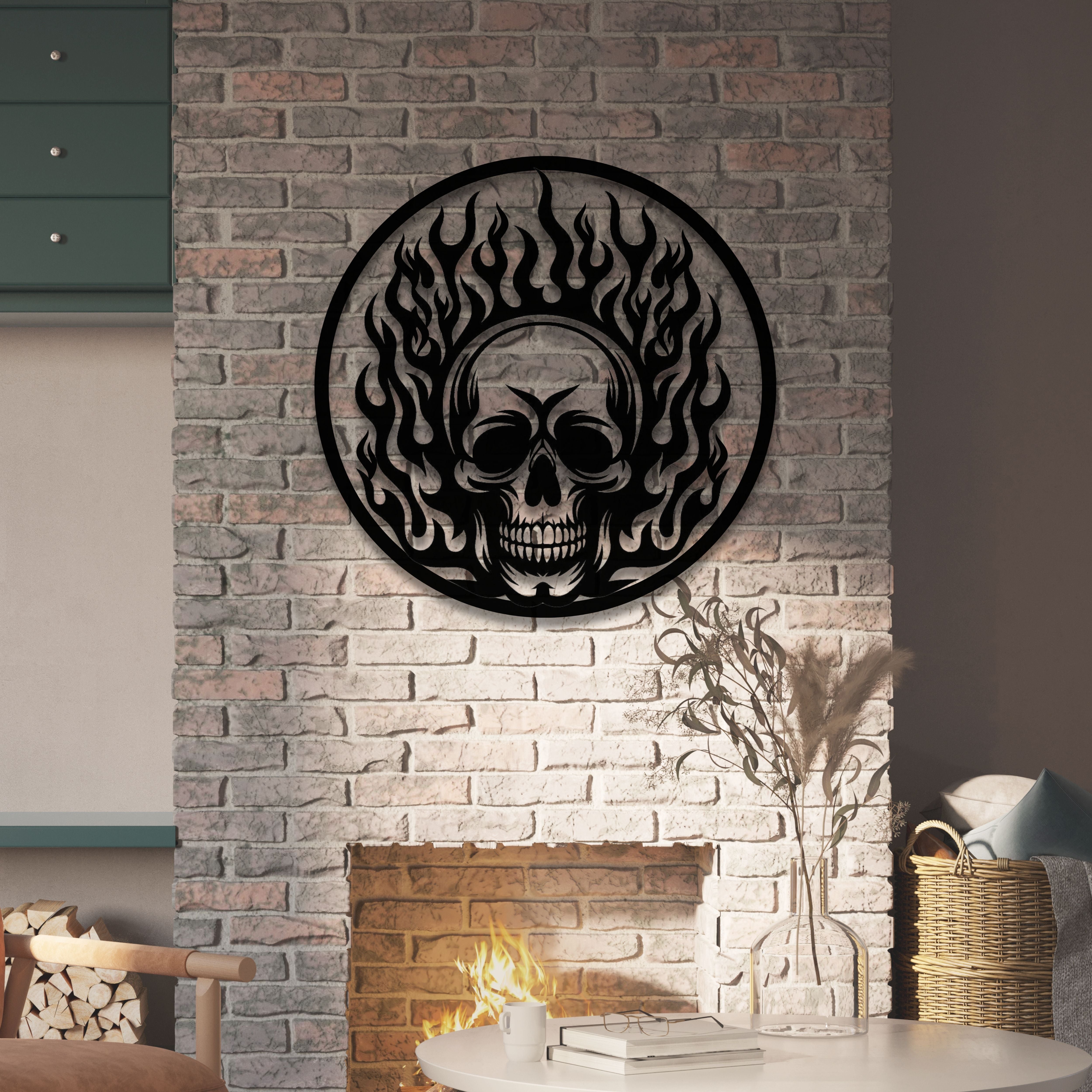 Flaming Skull Metal Wall Decor