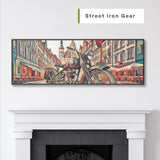 European City Motorcycle Abstract Framed Canvas Art