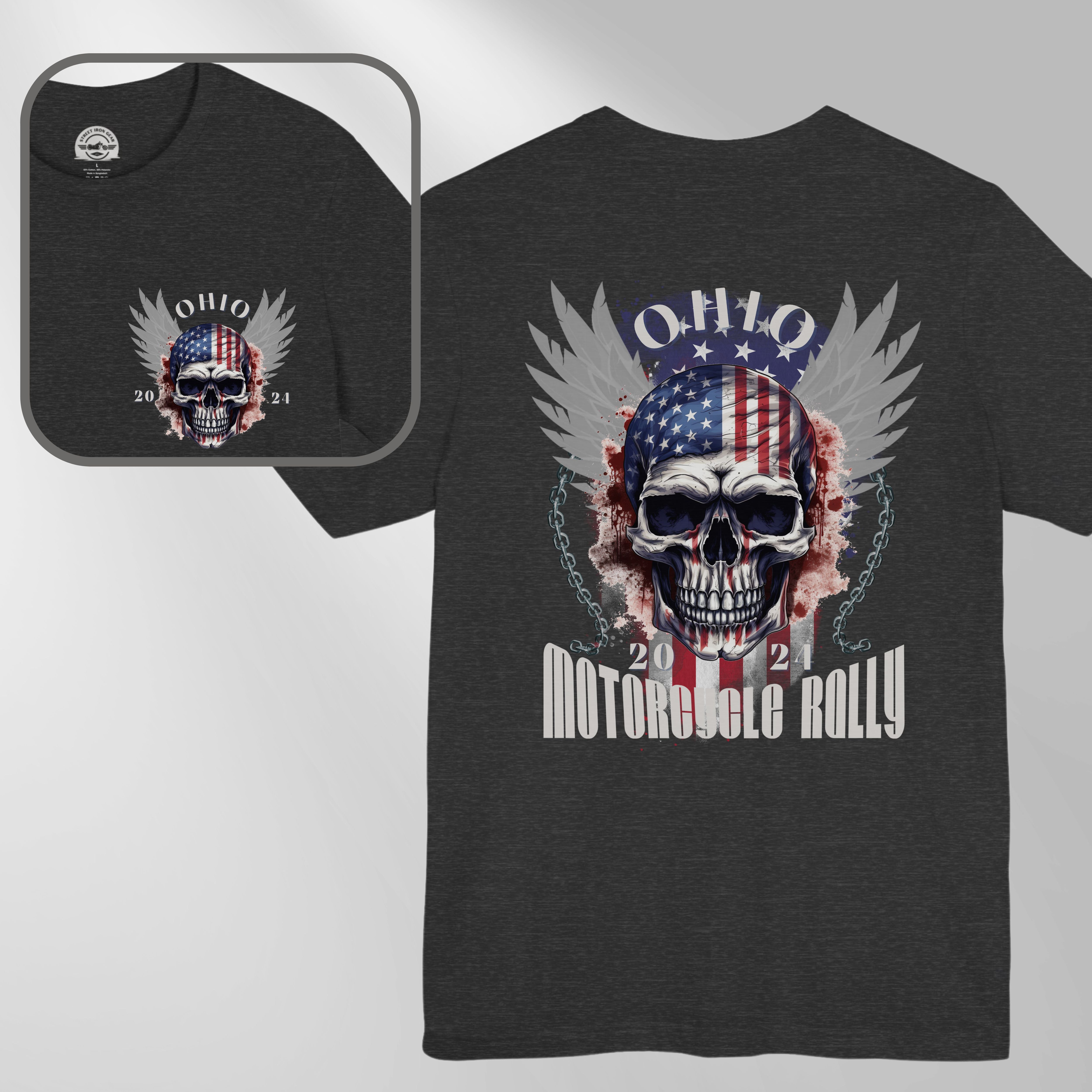 Ohio Bike Rally 2024 Flag Skull Crew Neck TShirt