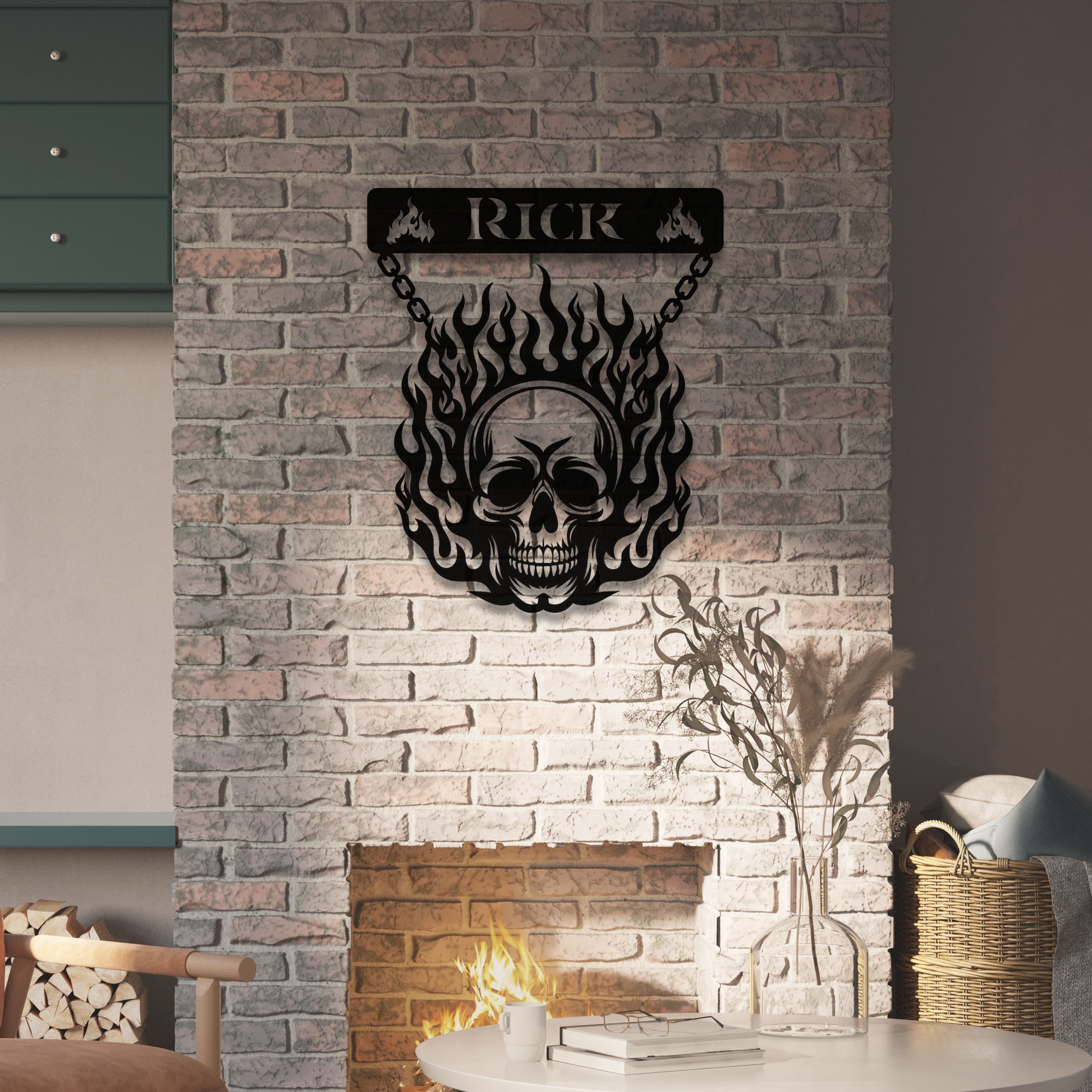 Flaming Skull Steel Wall Decor (Customizable)