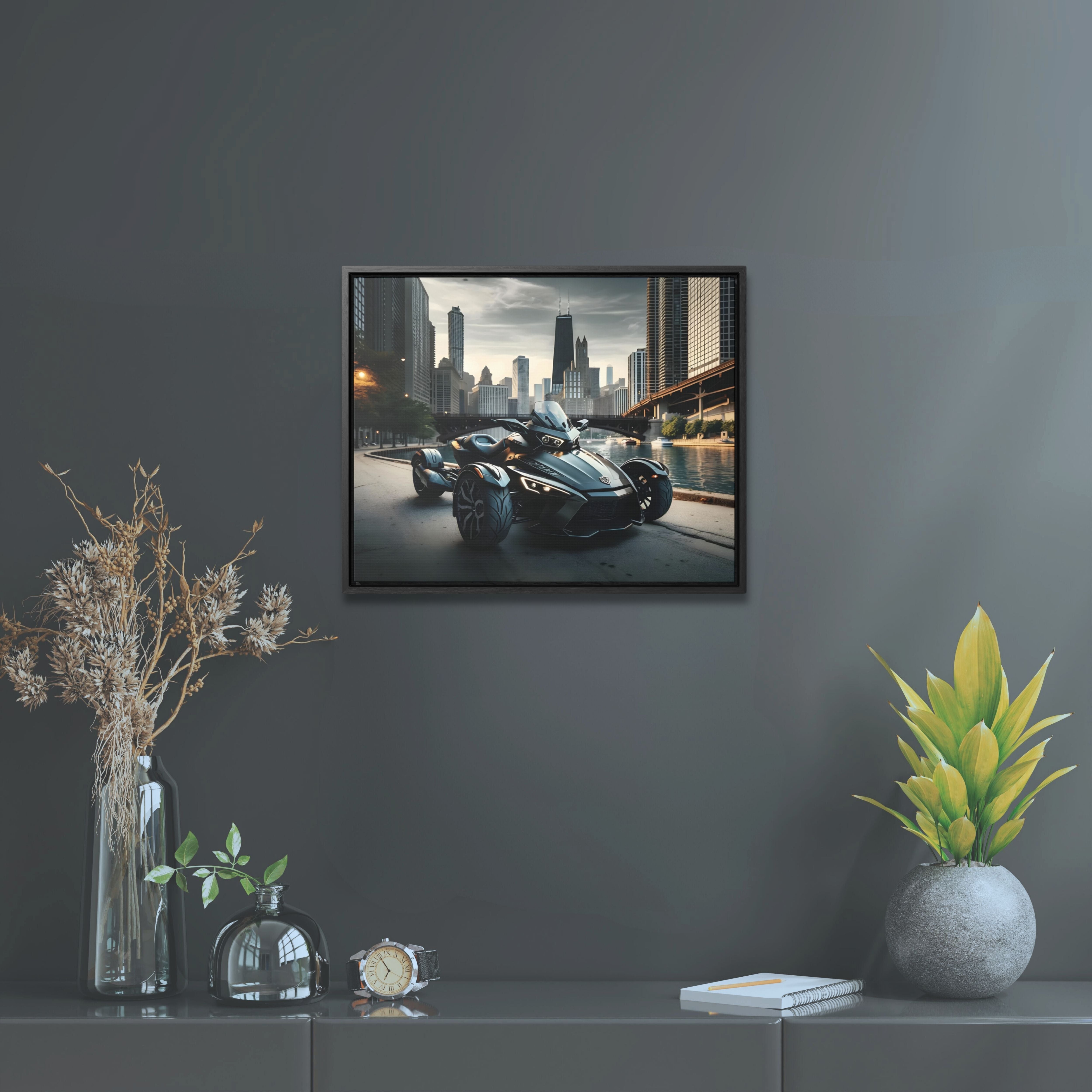 Futuristic Spyder Motorcycle Framed Canvas Print