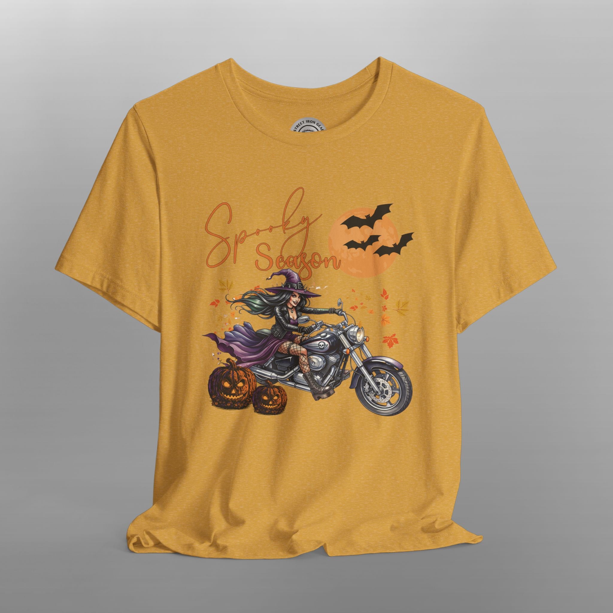 Spooky Season Biker Witch Halloween Crew Neck TShirt