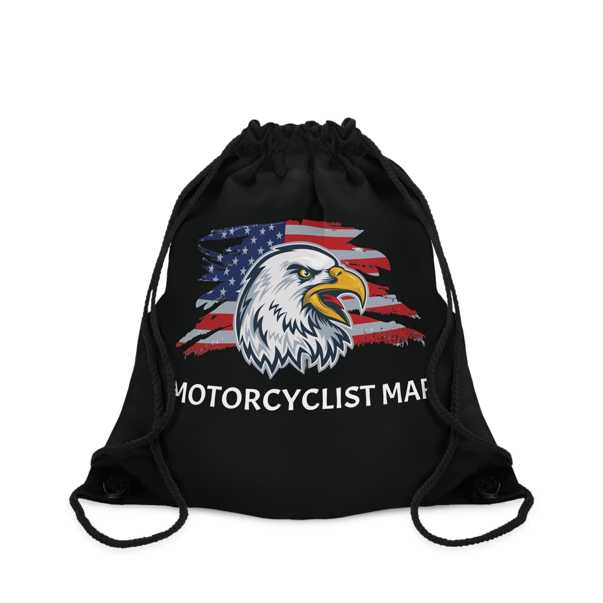 Motorcyclist Map Eagle Drawstring Bag