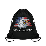 Motorcyclist Map Eagle Drawstring Bag