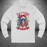 Ladies Daytona Bike Week 2025 Hipster Skull Long Sleeve Crew Neck TShirt