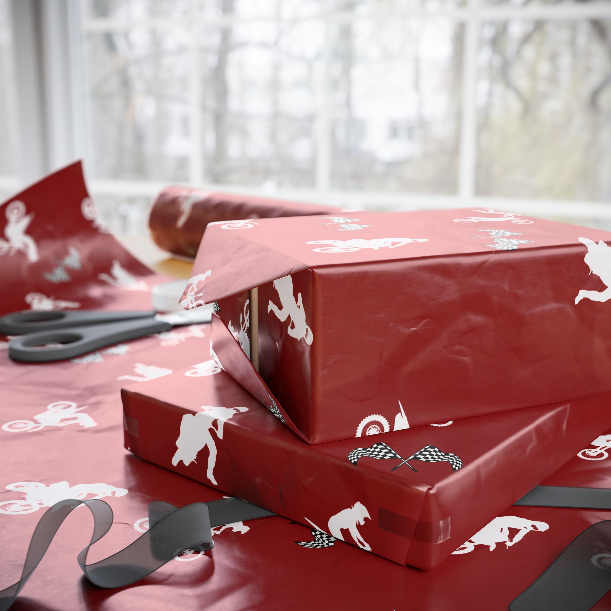 Motocross Dirt Bike Gift Wrap - Red Racing Design