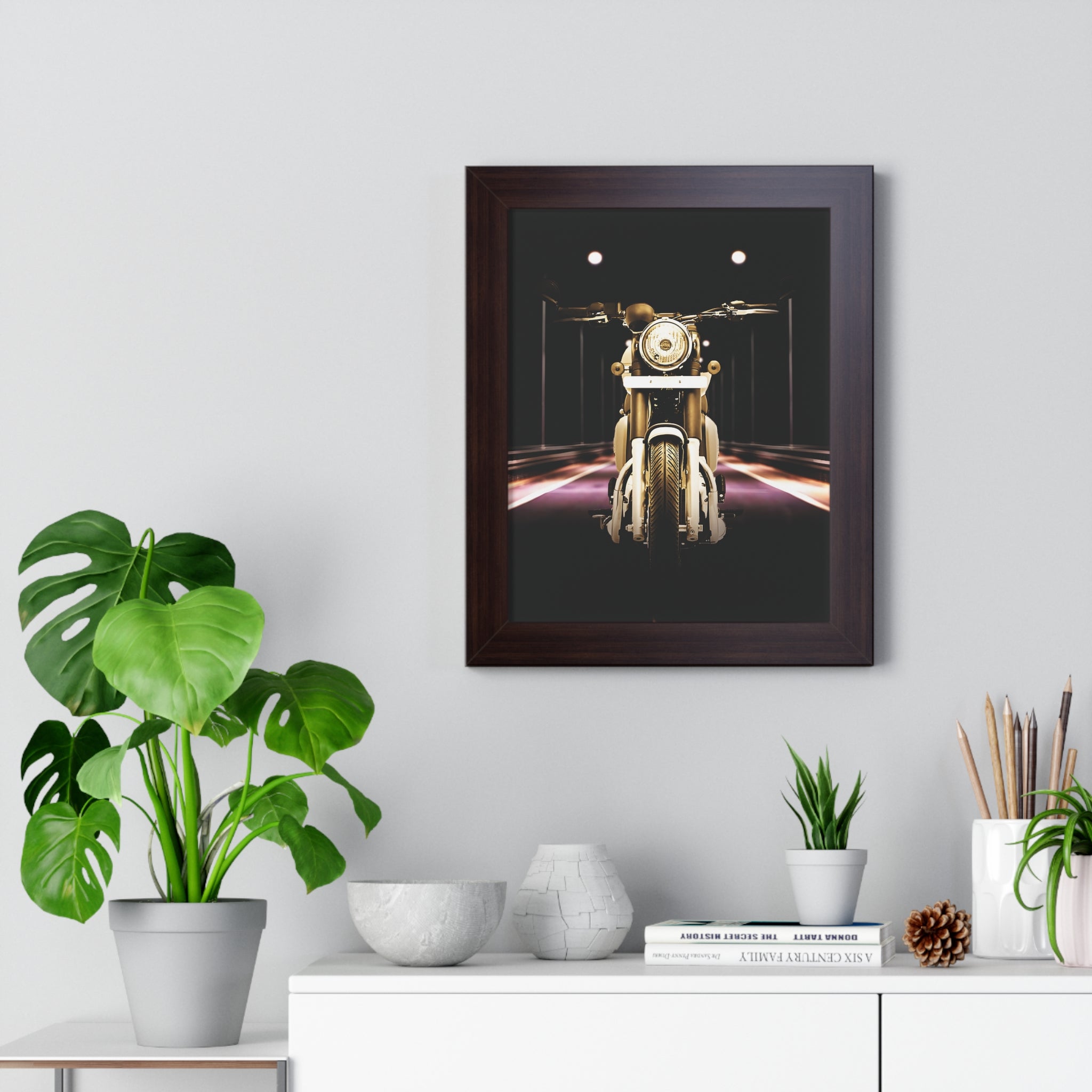 Vintage Night Scene Motorcycle Framed Poster