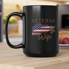 American Veteran Wife Black Coffee Mug, 15oz