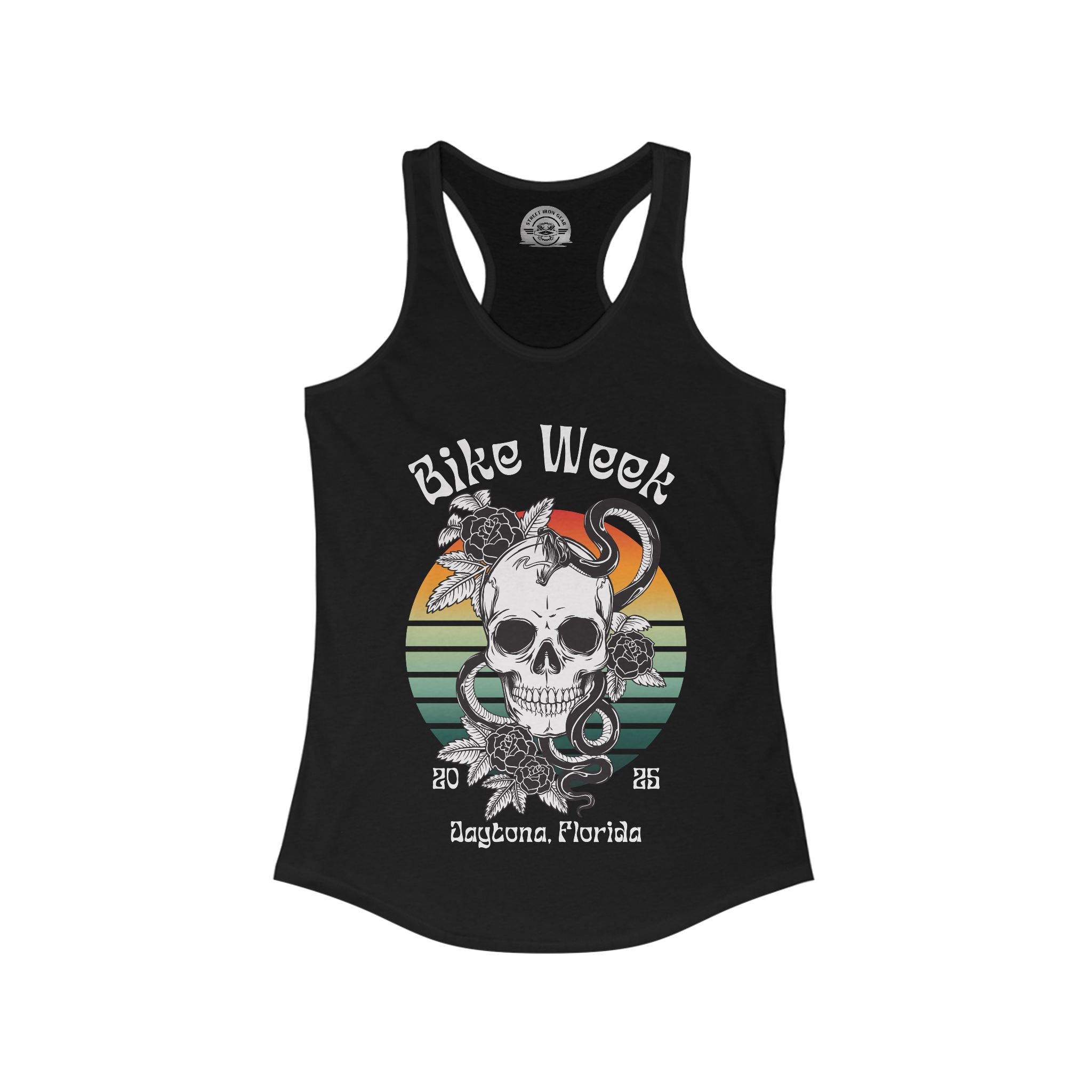 Ladies Daytona Bike Week 2025 Skull and Roses Racerback Tank