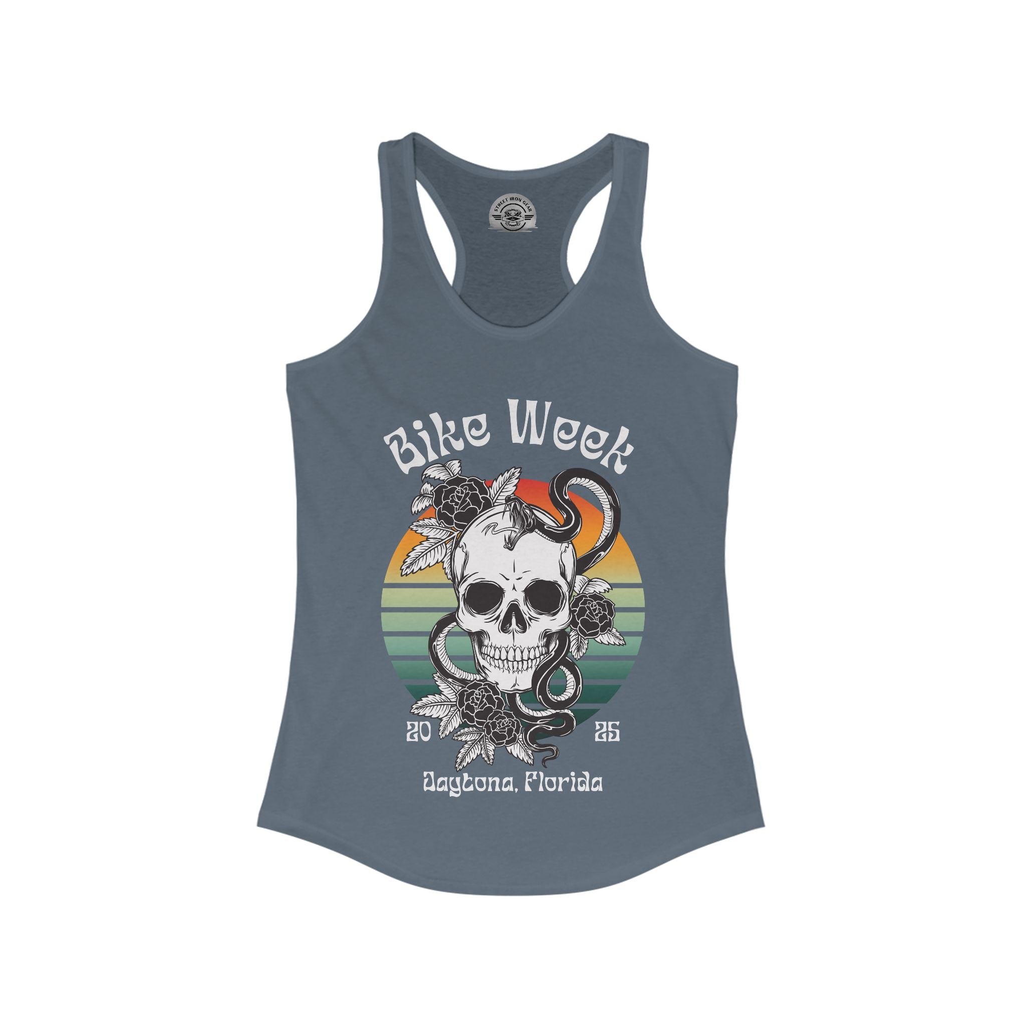 Ladies Daytona Bike Week 2025 Skull and Roses Racerback Tank