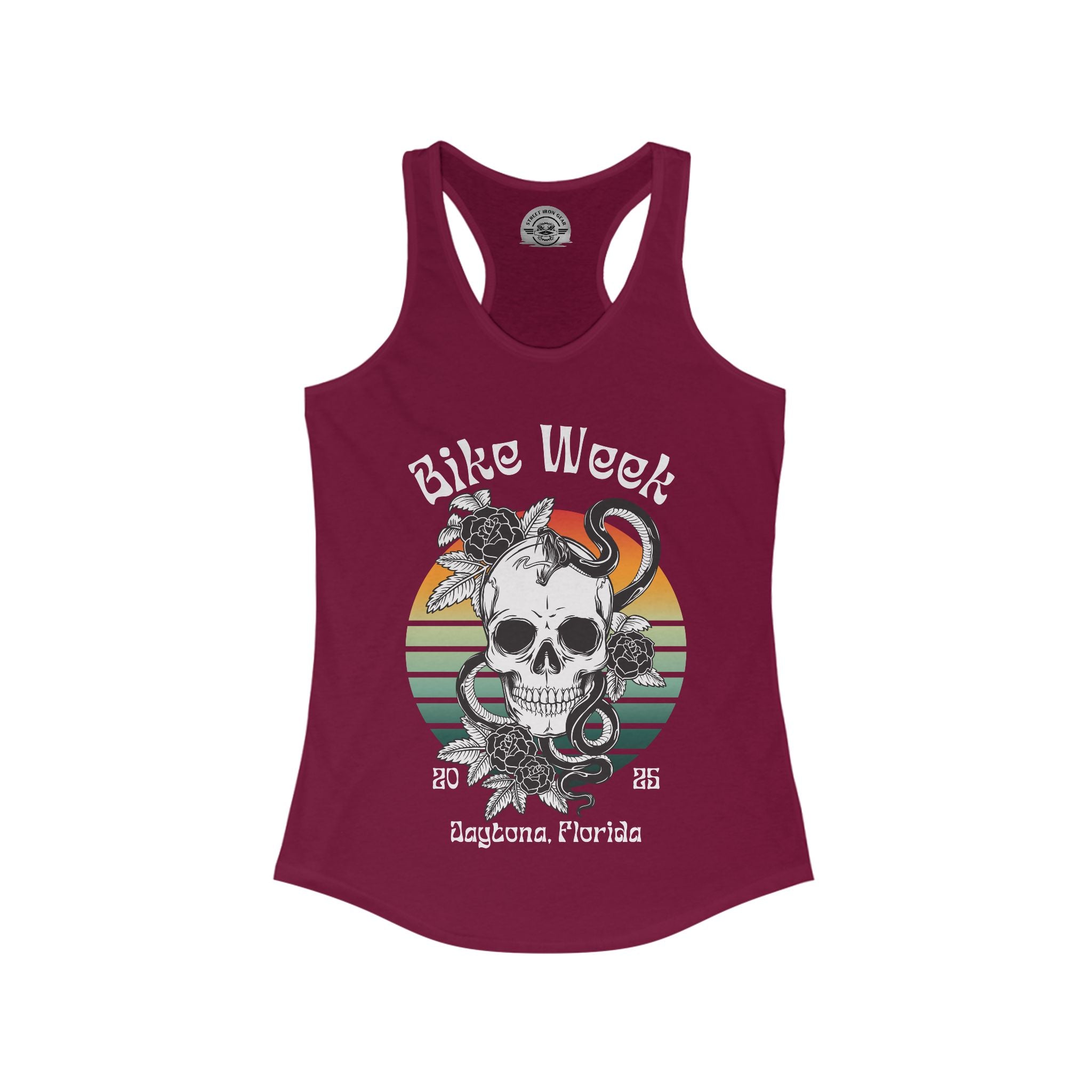 Ladies Daytona Bike Week 2025 Skull and Roses Racerback Tank