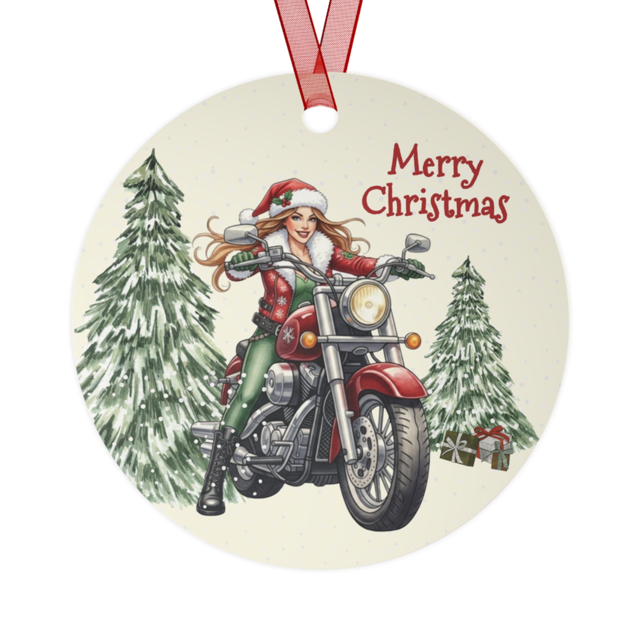 Biker Mrs. Claus Motorcycle Christmas Ornament