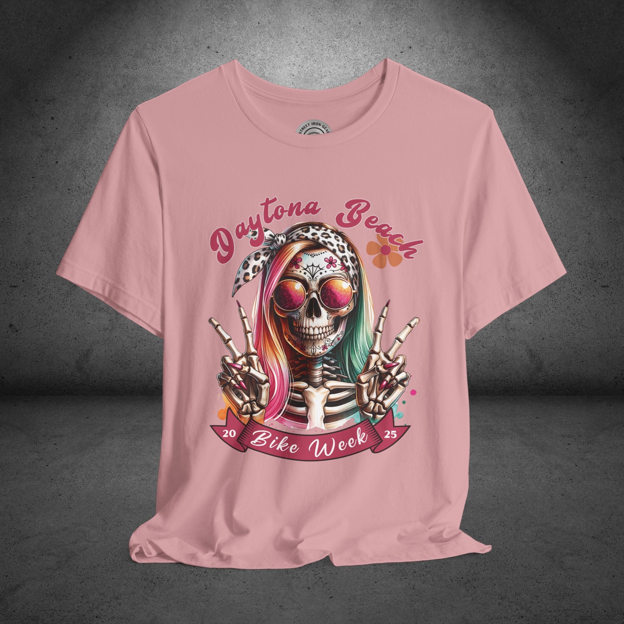 Ladies Daytona Bike Week 2025 Hipster Skull Crew Neck TShirt