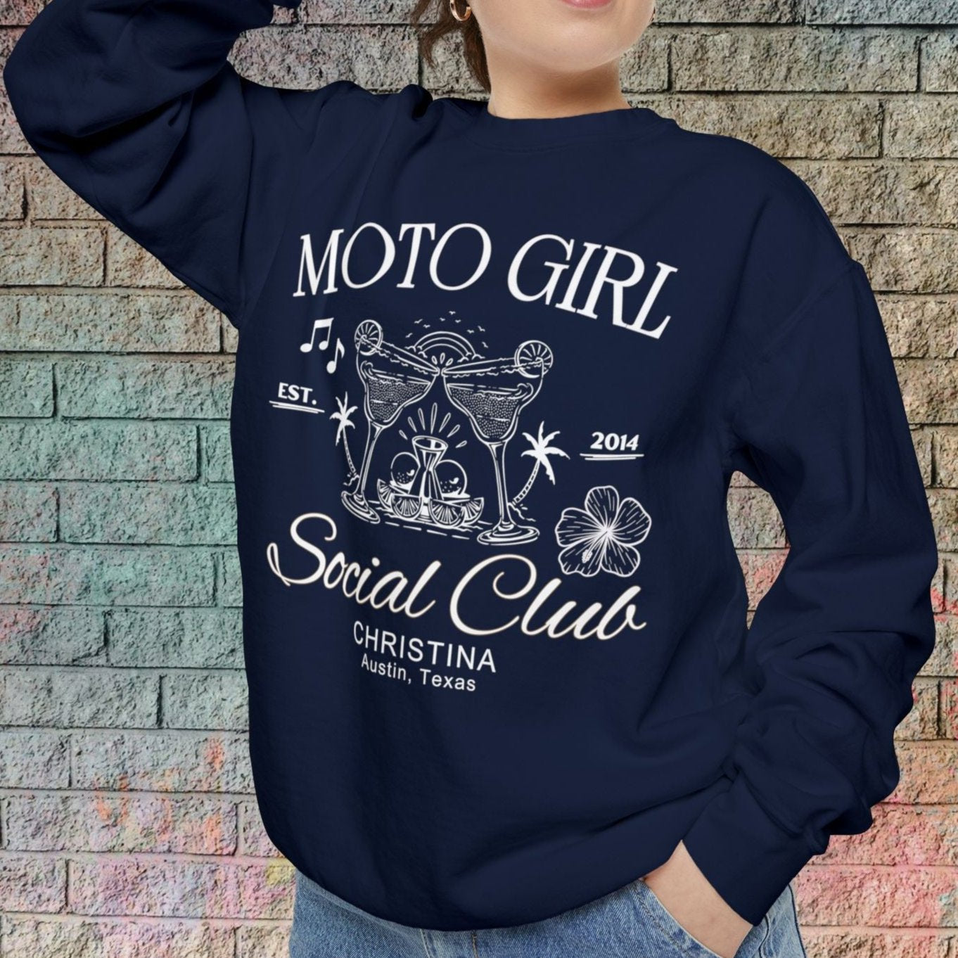 Moto Girl Crew Neck Sweatshirt (Customizable)