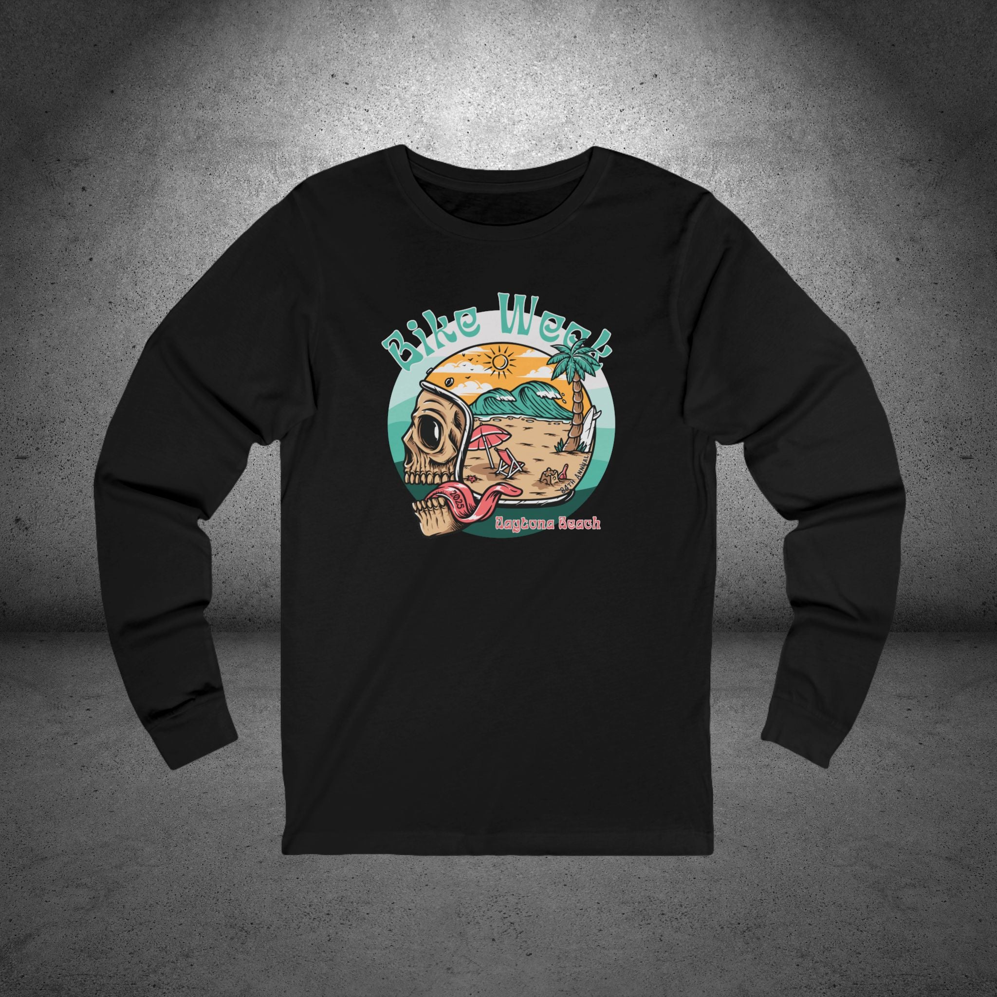 Daytona Bike Week 2025 Vintage Skull Long Sleeve Crew Neck TShirt